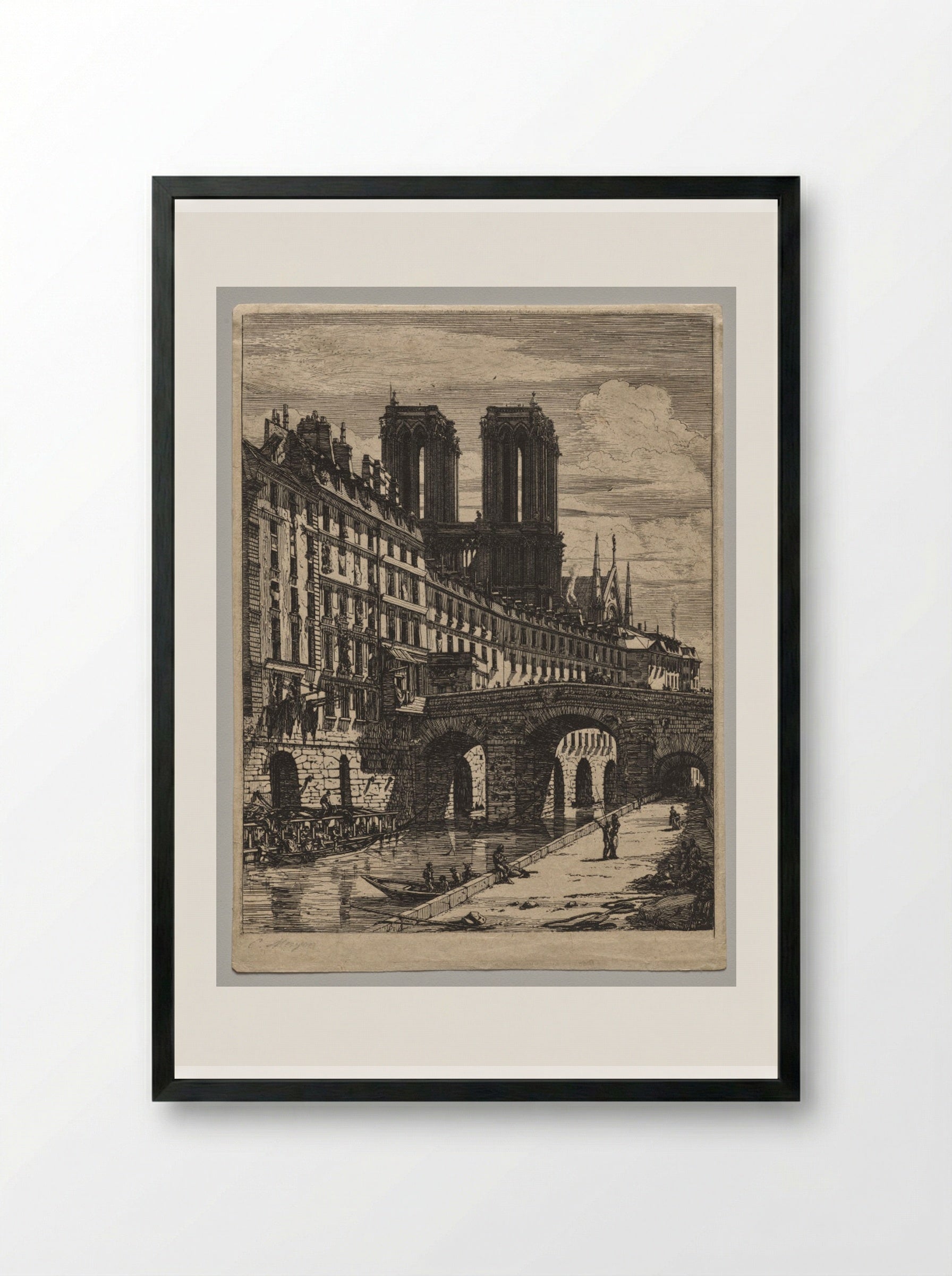 Le Petit Pont, Paris - Charles Meryon - Framed Print Black