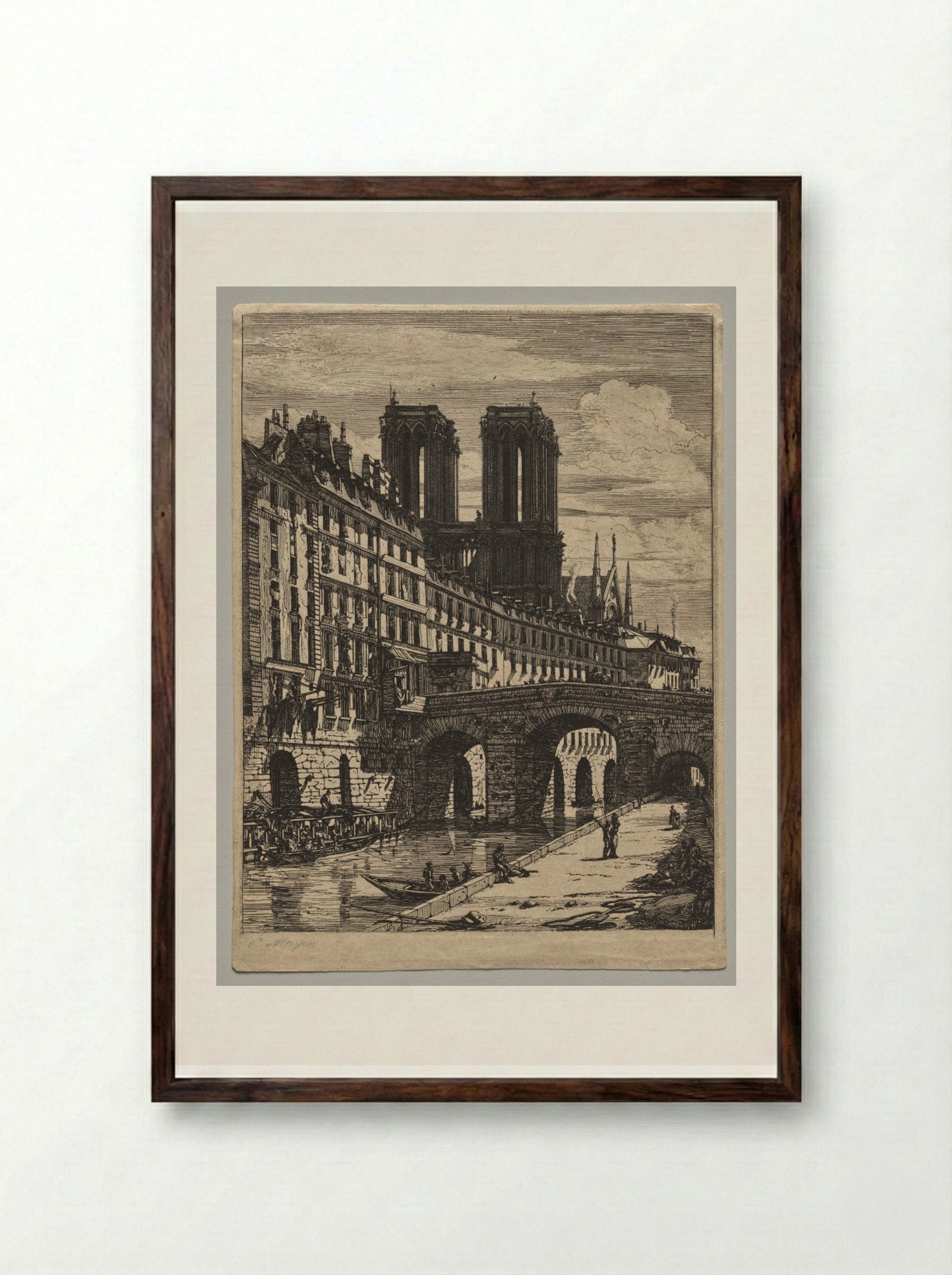 Le Petit Pont, Paris - Charles Meryon - Framed Print Dark Wood