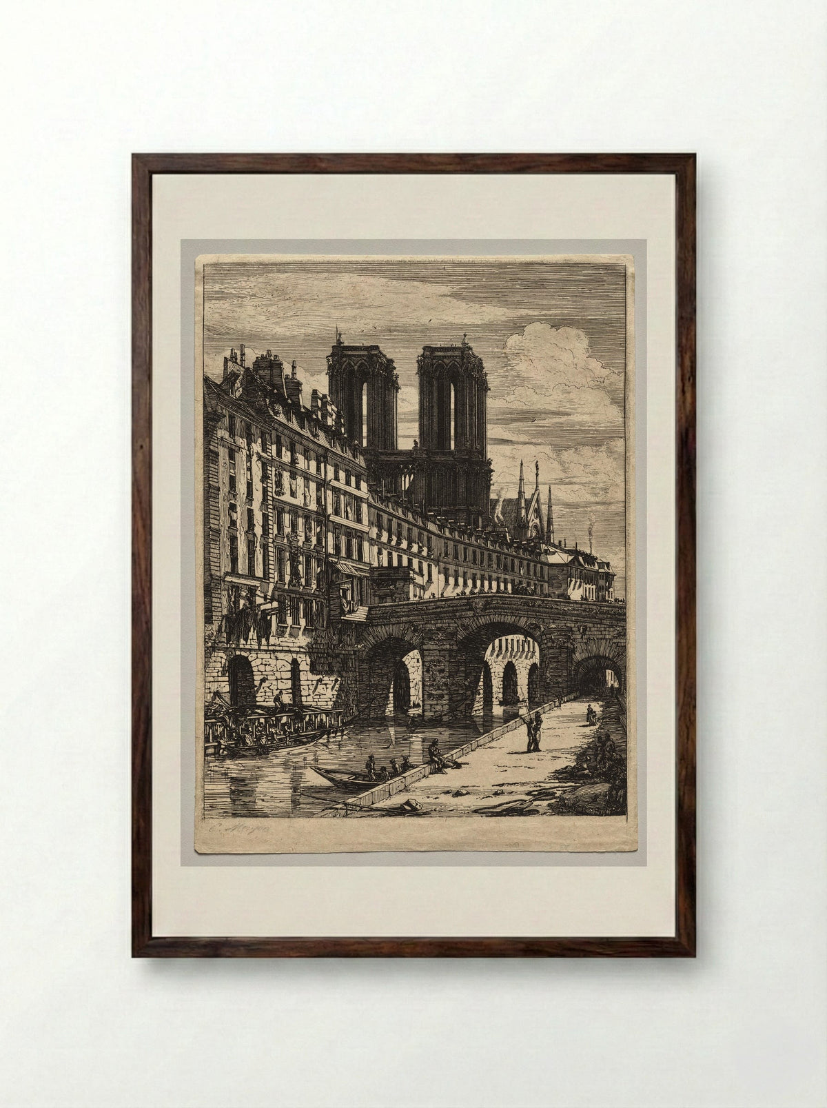 Le Petit Pont - Charles Meryon - Framed Print Dark Wood
