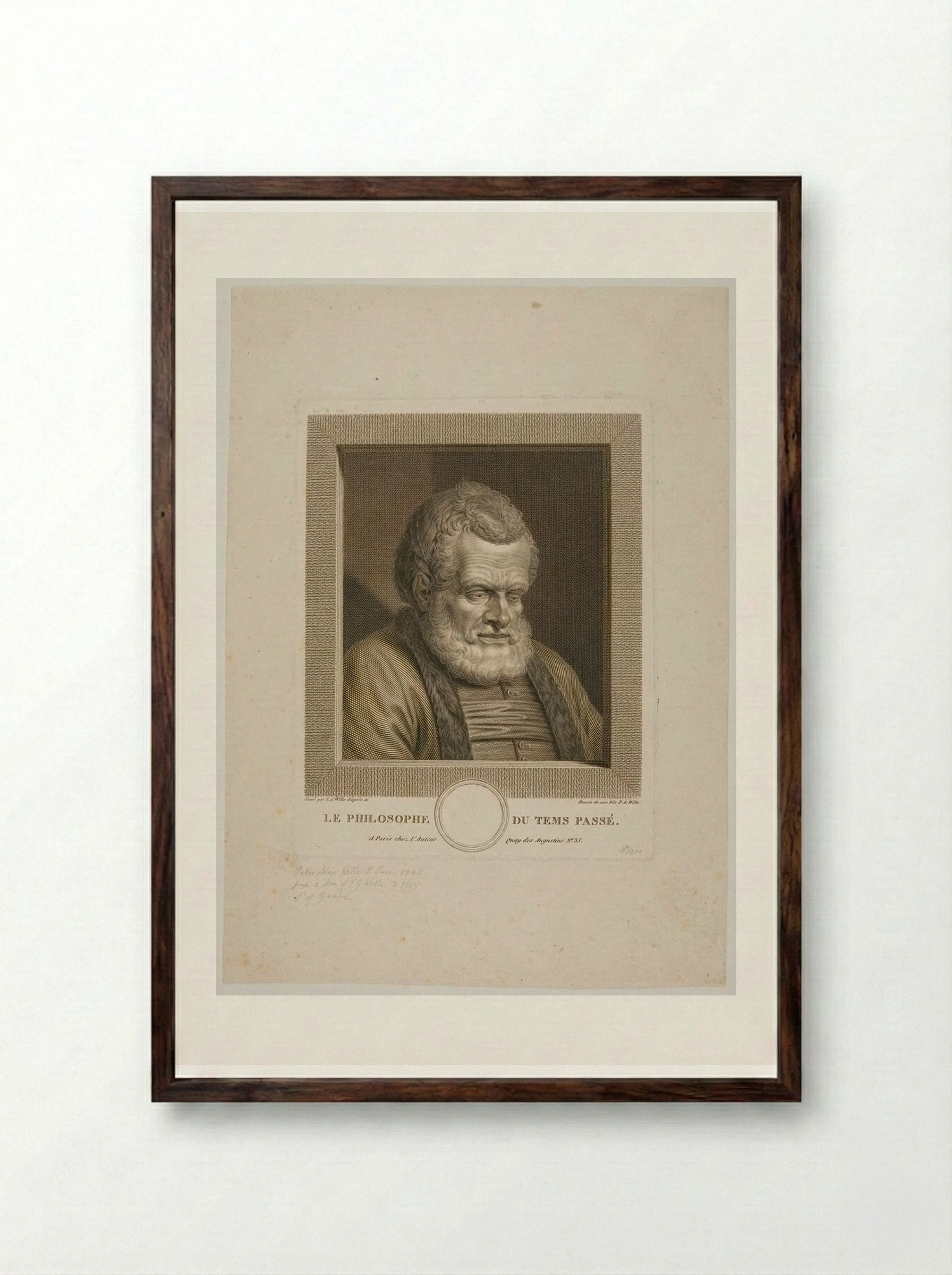 Le Philosophe du Tems Passé - Johann Georg Wille - Framed Print Dark Wood