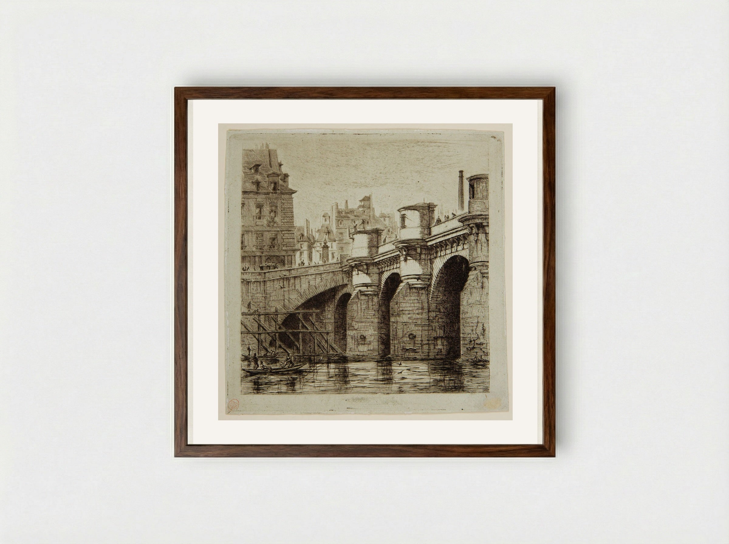 Le Pont-Neuf, Paris - Charles Meryon - Framed Print Dark Wood