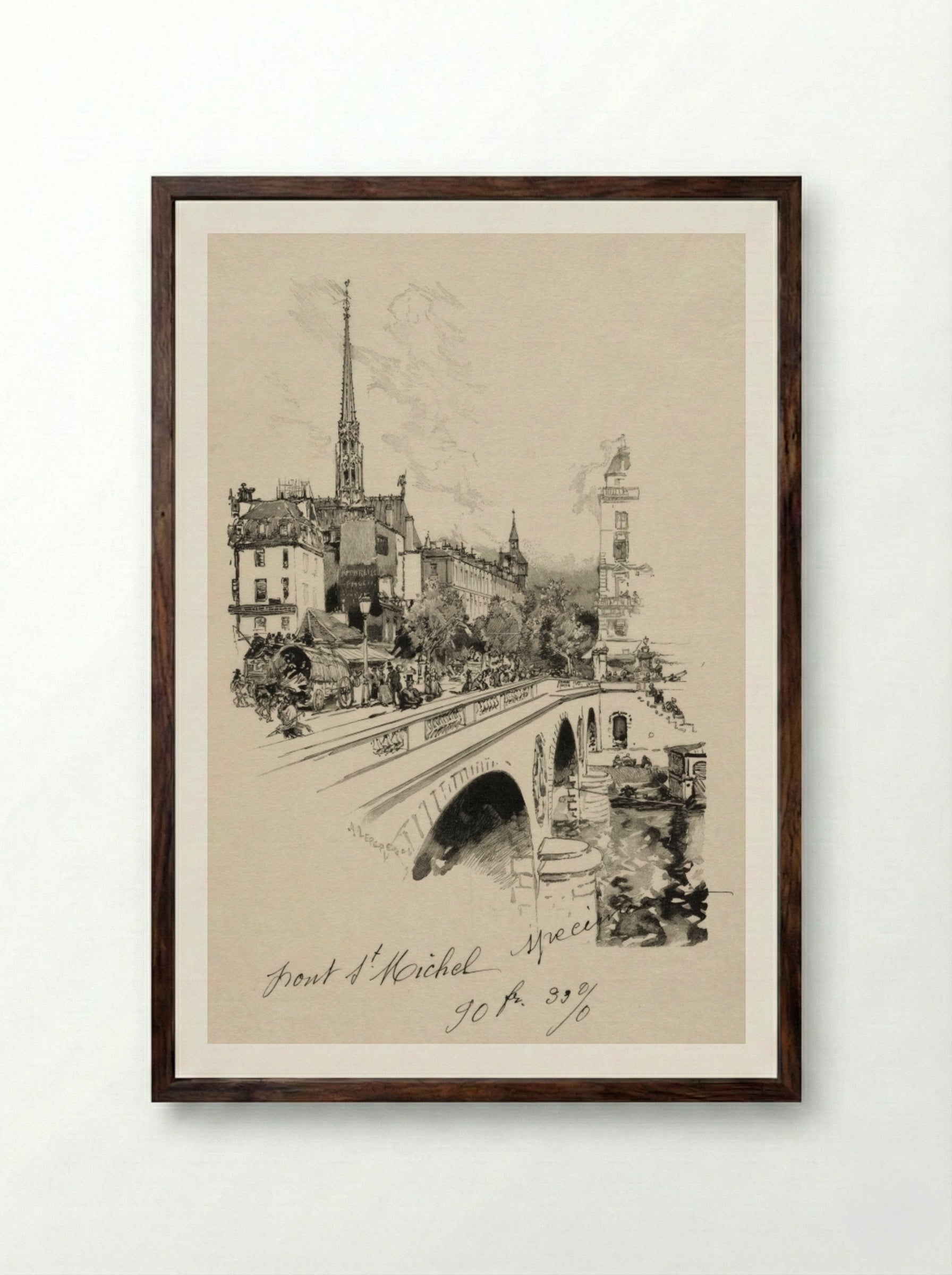 Le Pont Saint-Michel - Auguste Louis Lepère - Framed Print Dark Wood