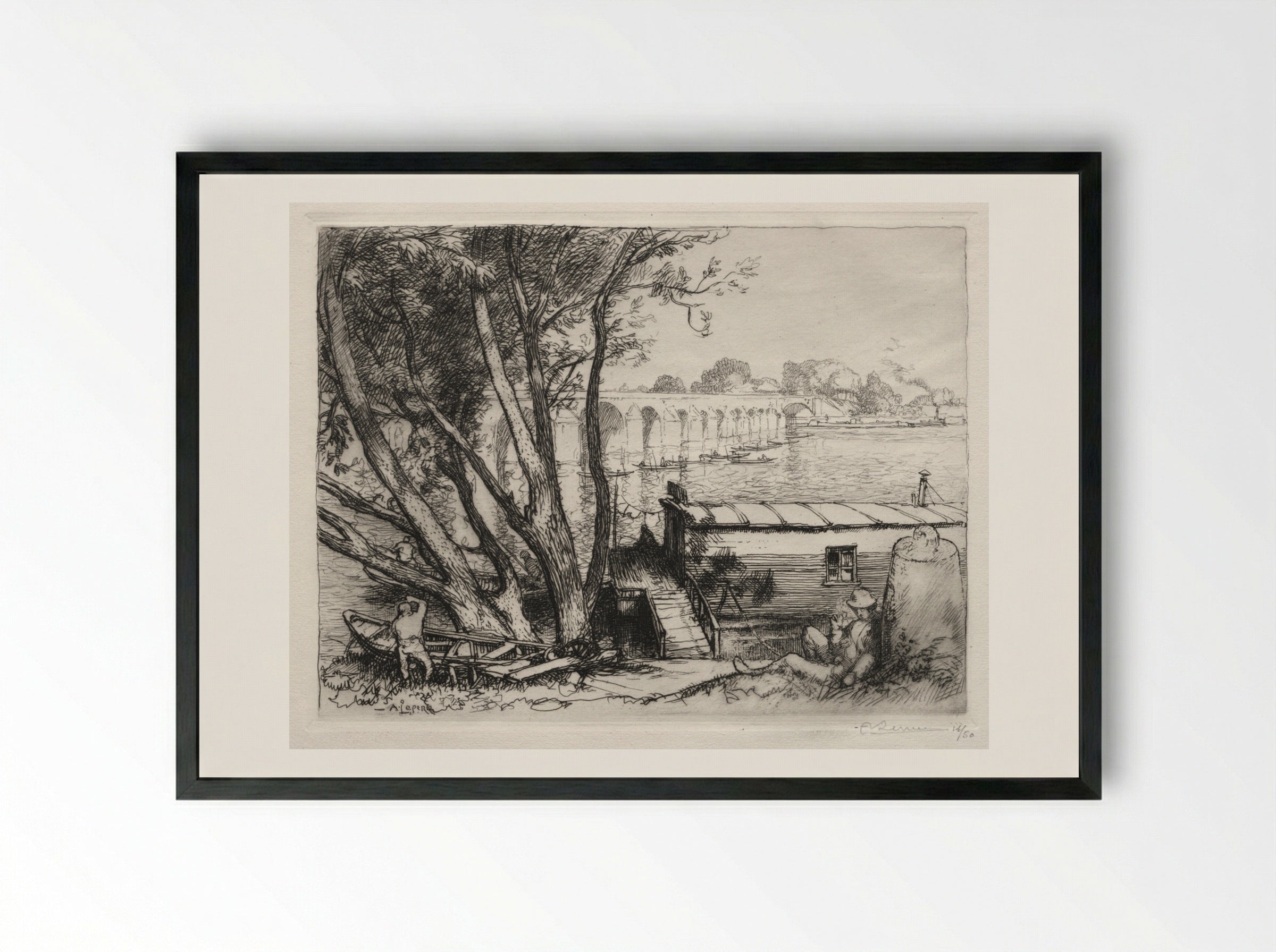 Le Pont de Poissy - Auguste Louis Lepère - Framed Print Black