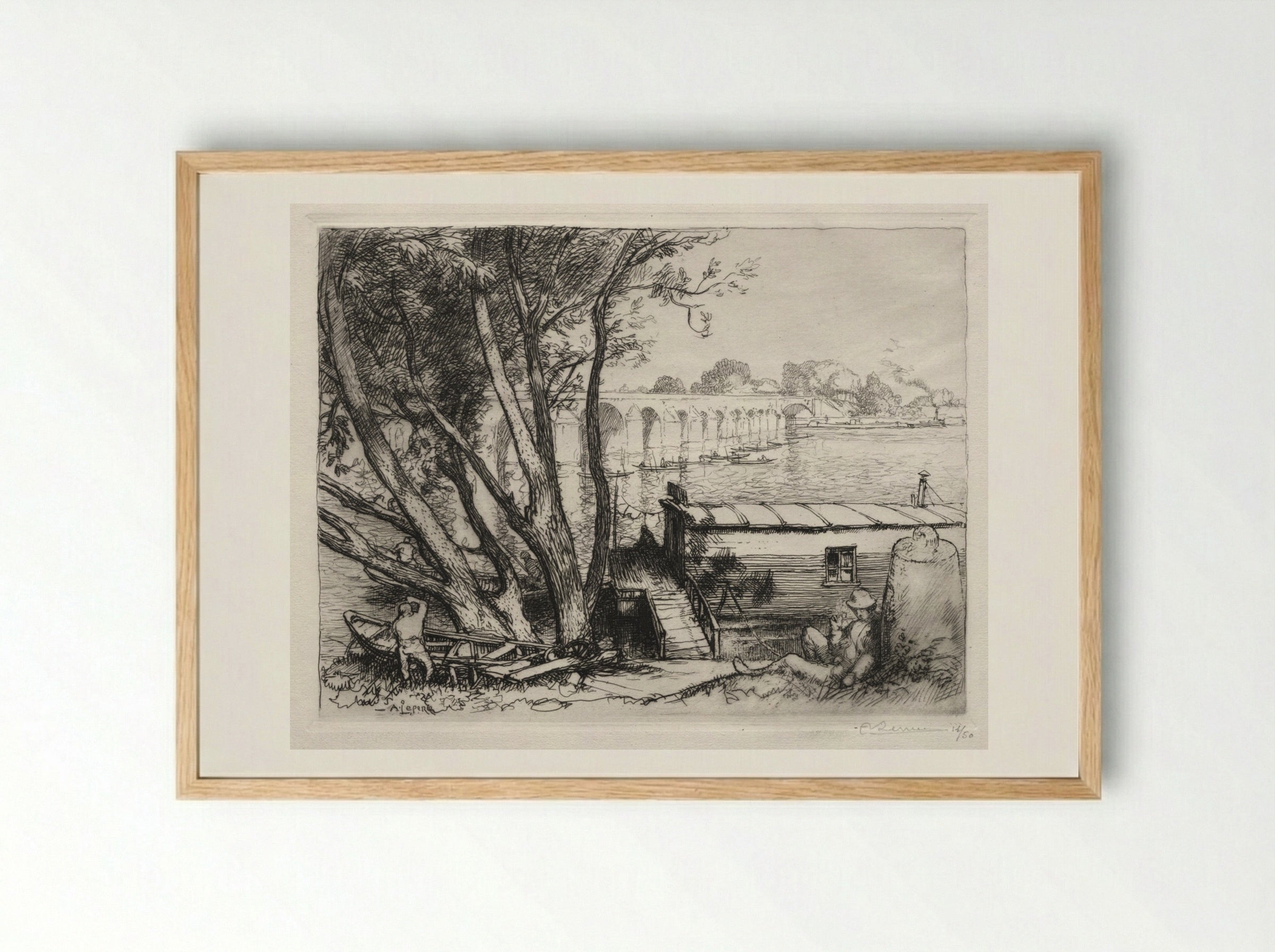 Le Pont de Poissy - Auguste Louis Lepère - Framed Print Wood