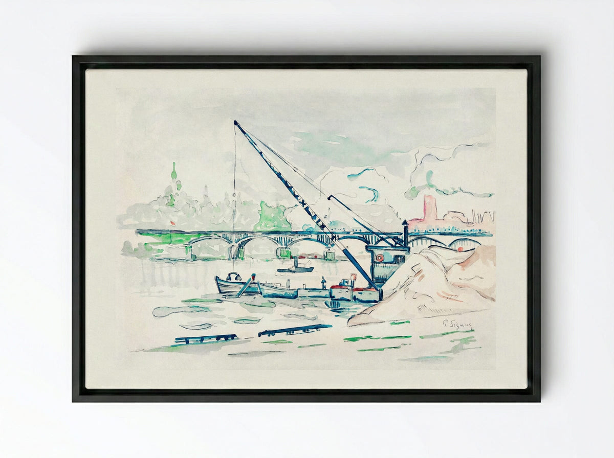 Le Pont des Arts - Paul Signac - Framed Canvas Black