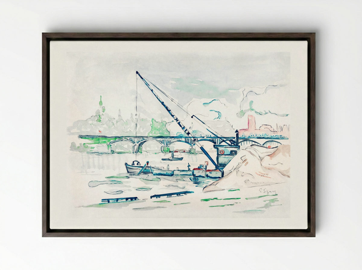 Le Pont des Arts - Paul Signac - Framed Canvas Dark Wood