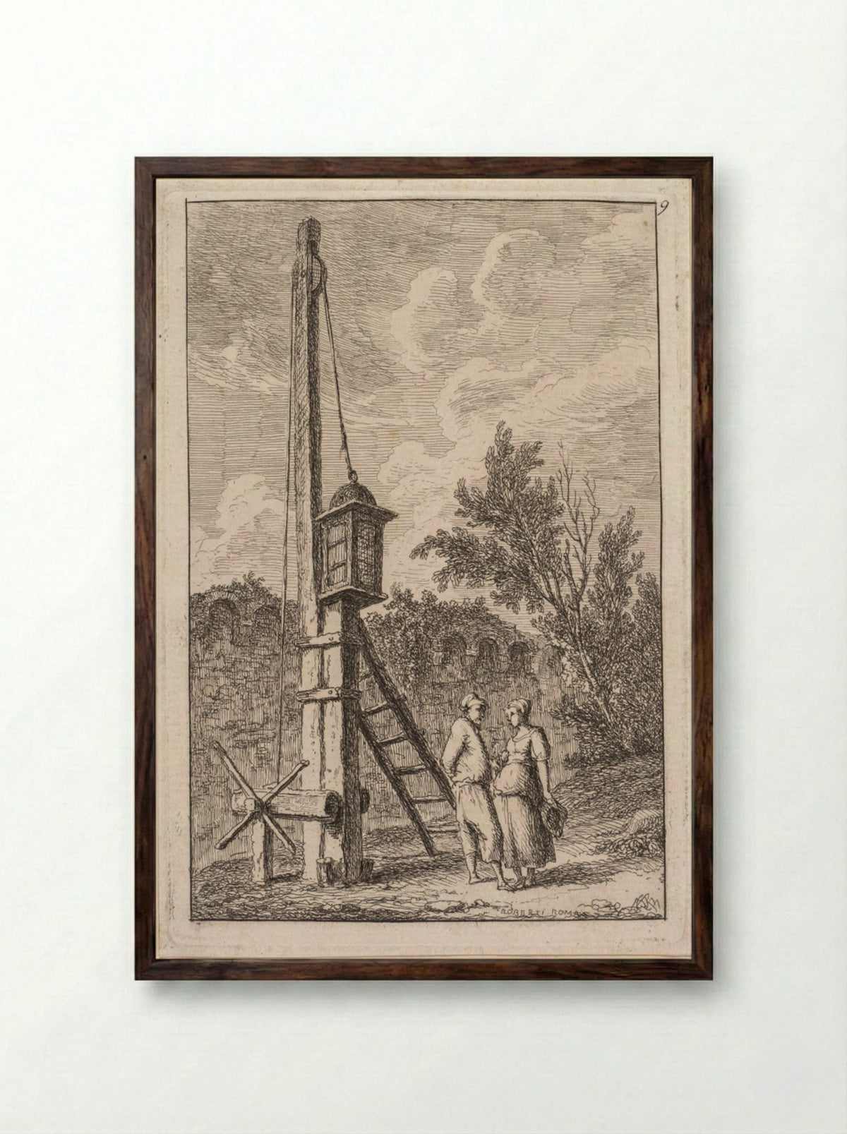 Le Poteau - Hubert Robert - Framed Print Dark Wood