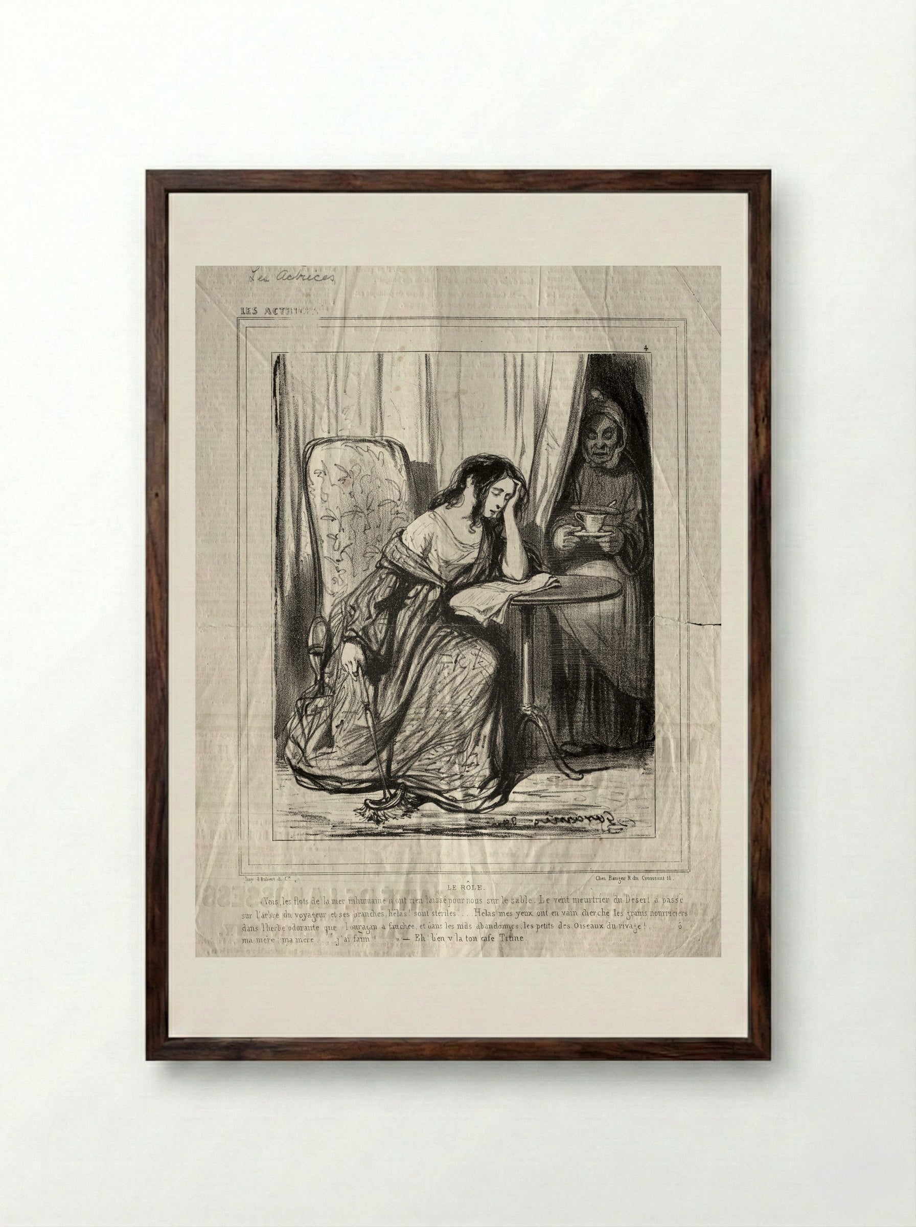 Le Rôle - Paul Gavarni - Framed Print Dark Wood