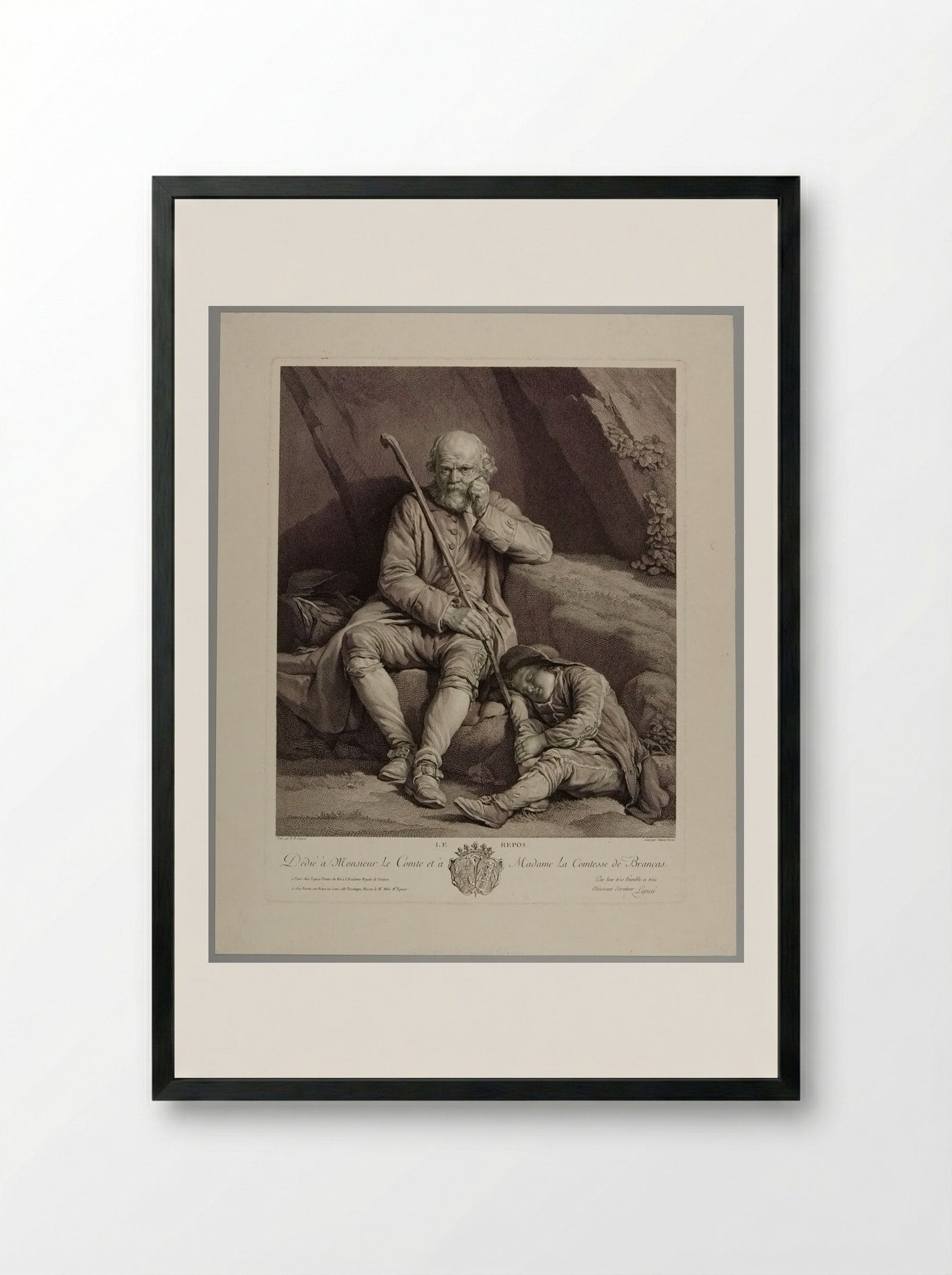 Le Repos - Charles Clément Bervic - Framed Print Black