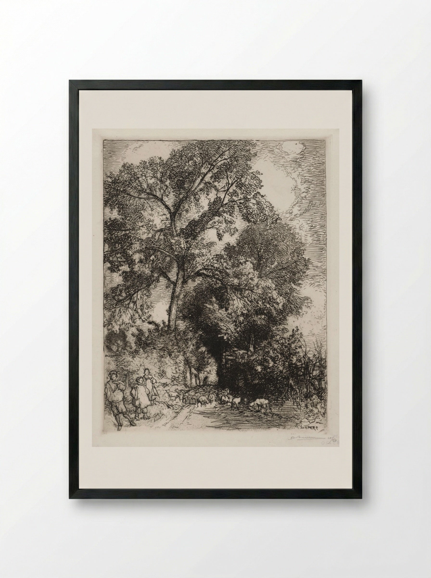 Le Retour du Troupeau, Crèvecoeur - Auguste Louis Lepère - Framed Print Black