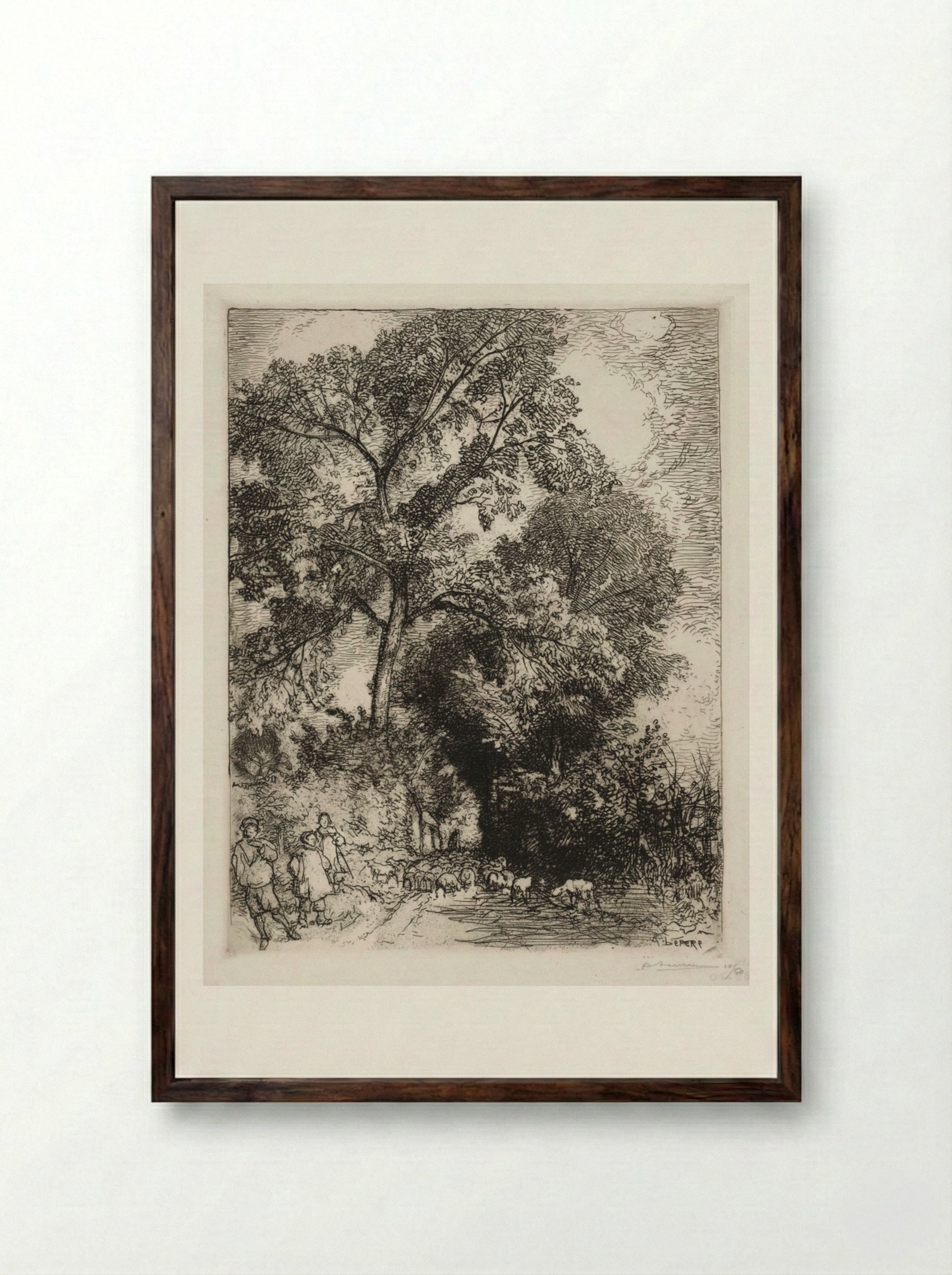 Le Retour du Troupeau, Crèvecoeur - Auguste Louis Lepère - Framed Print Dark Wood