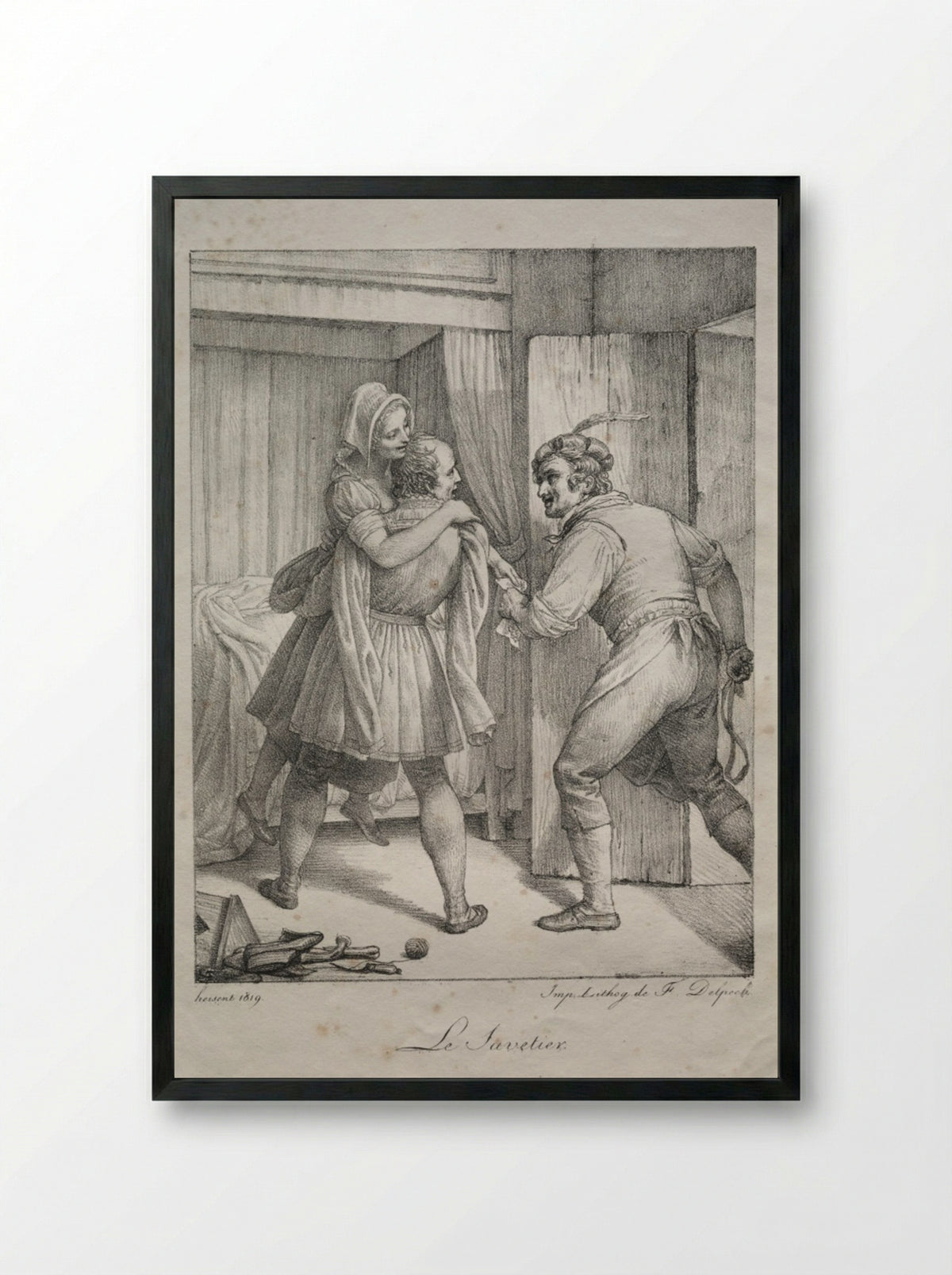 Le Savetier (The Cobbler) - Louis Hersent - Framed Print Black
