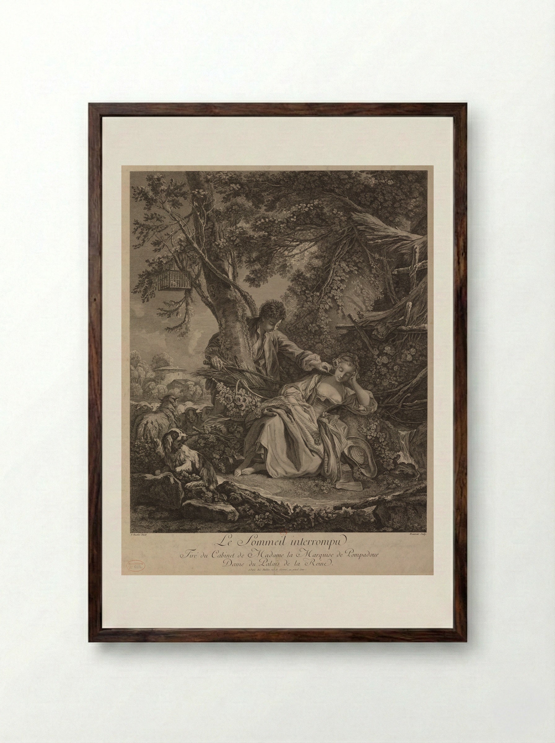 Le Sommeil interrompu - François Boucher - Framed Print Dark Wood