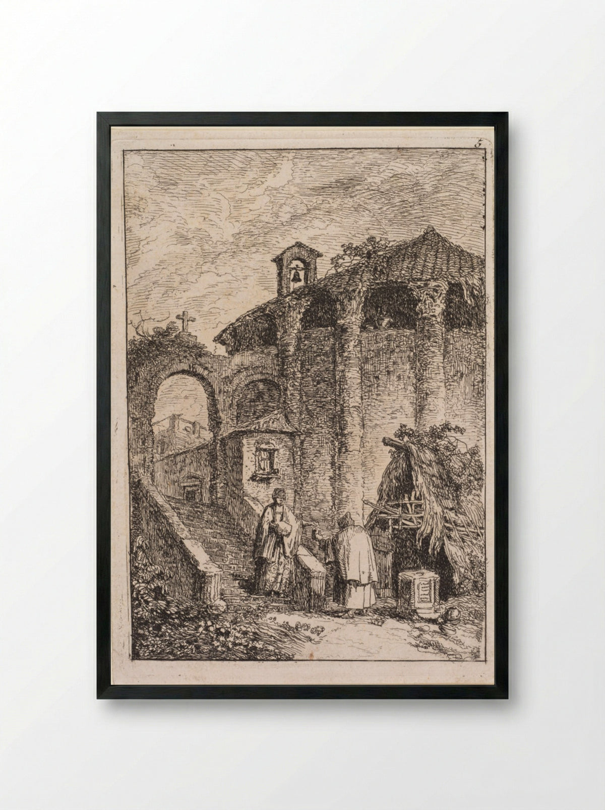 Le Temple Antique - Hubert Robert - Framed Print Black