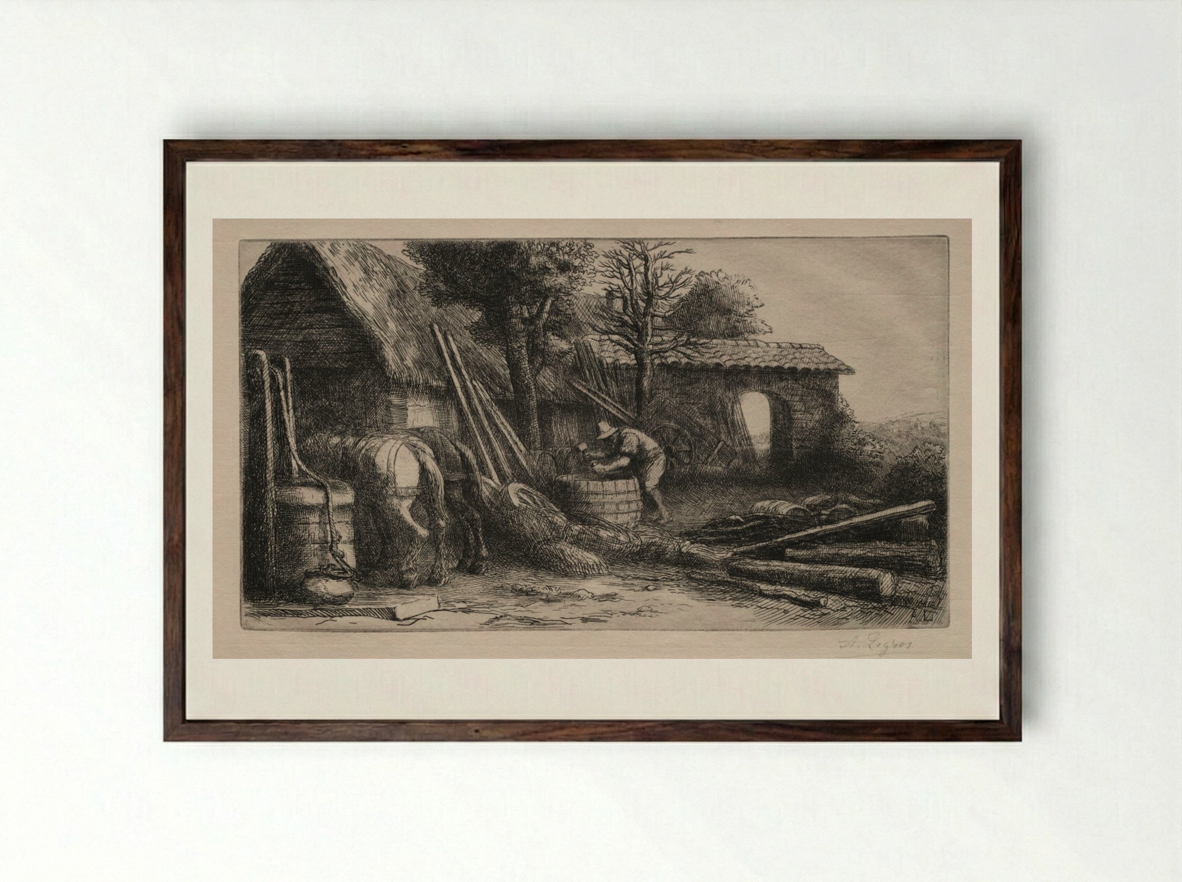 Le Tonnelier - Alphonse Legros - Framed Print Dark Wood