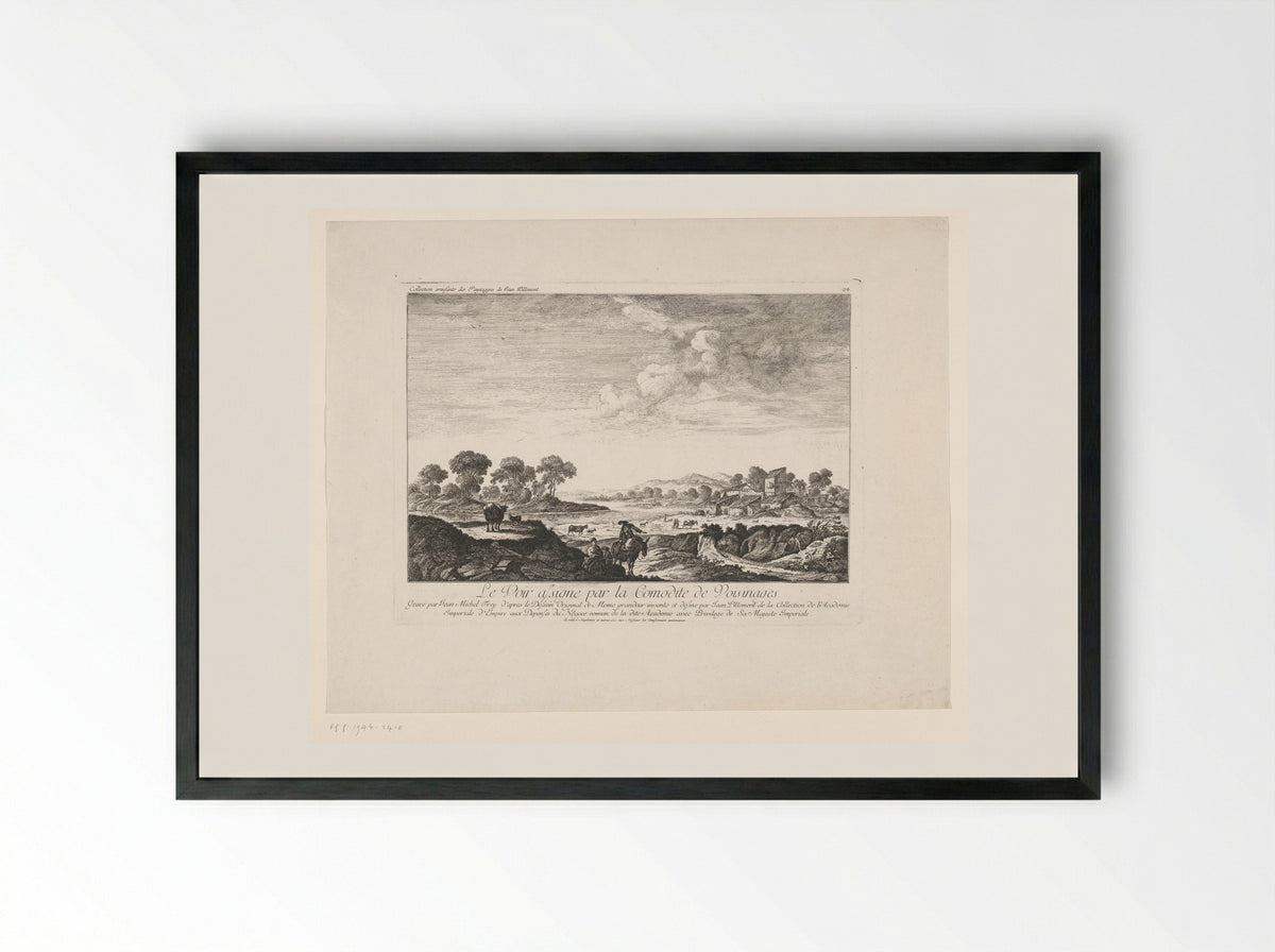 Le Voir assigne par la Comodite de Voisinages - Johann Michael Frey - Framed Print Black