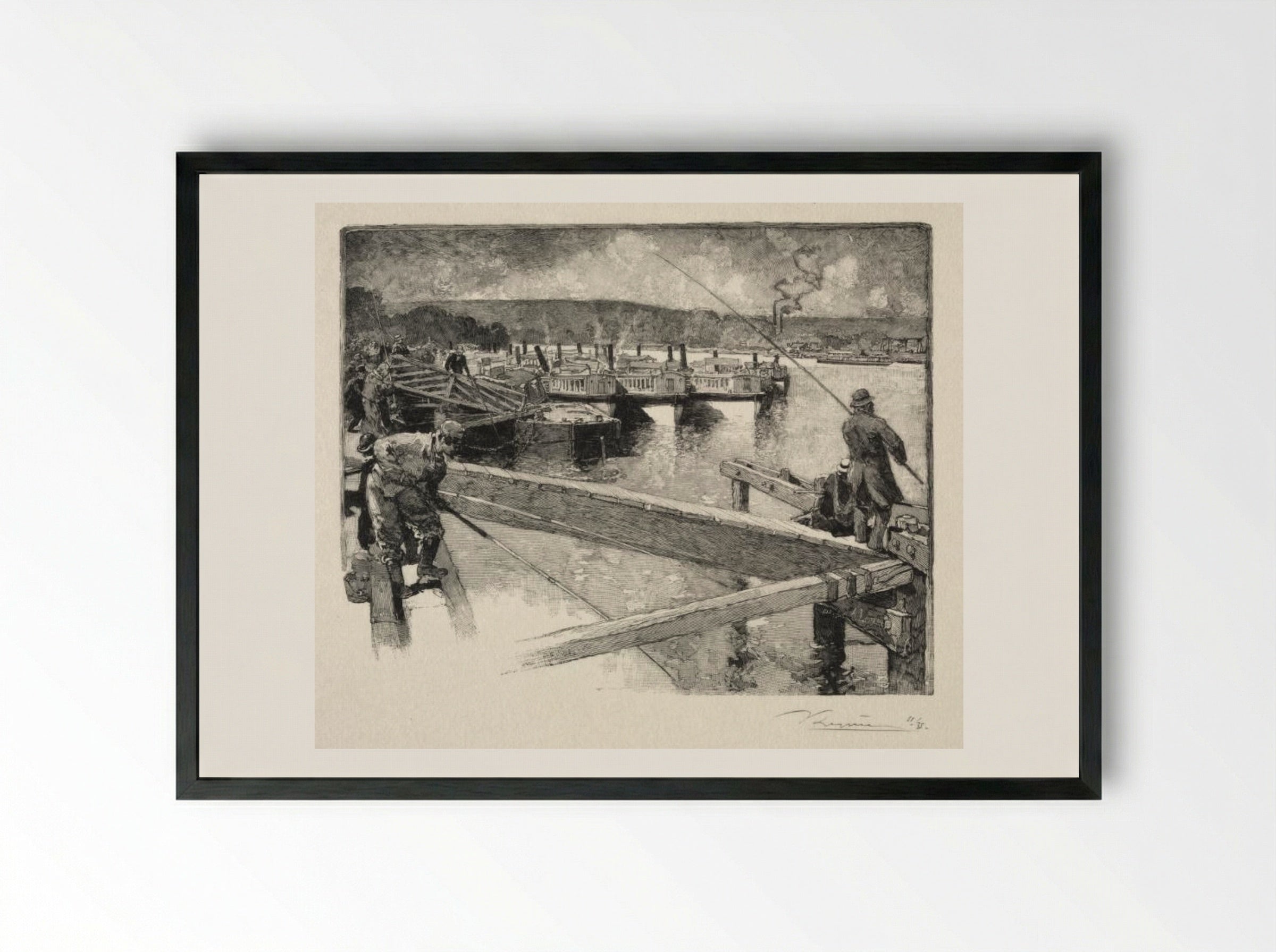 Le garage des bateaux-omnibus - Auguste Louis Lepère - Framed Print Black