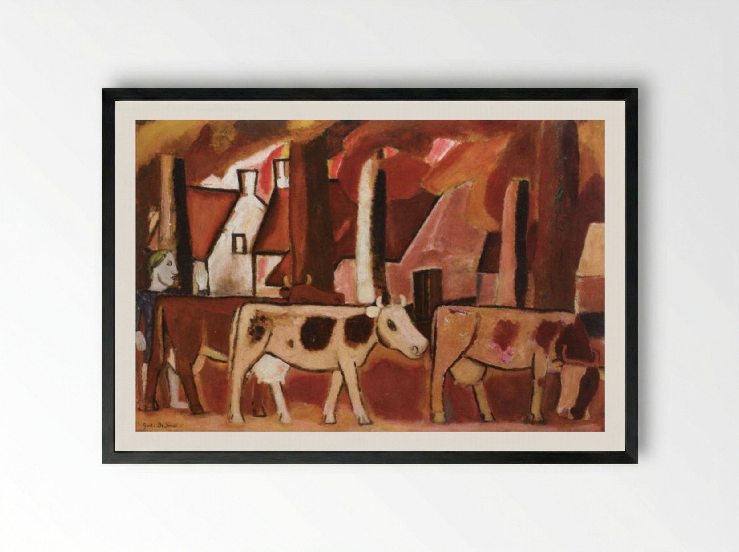Leading Cows to the Stall - Gustave de Smet - Framed Print Black