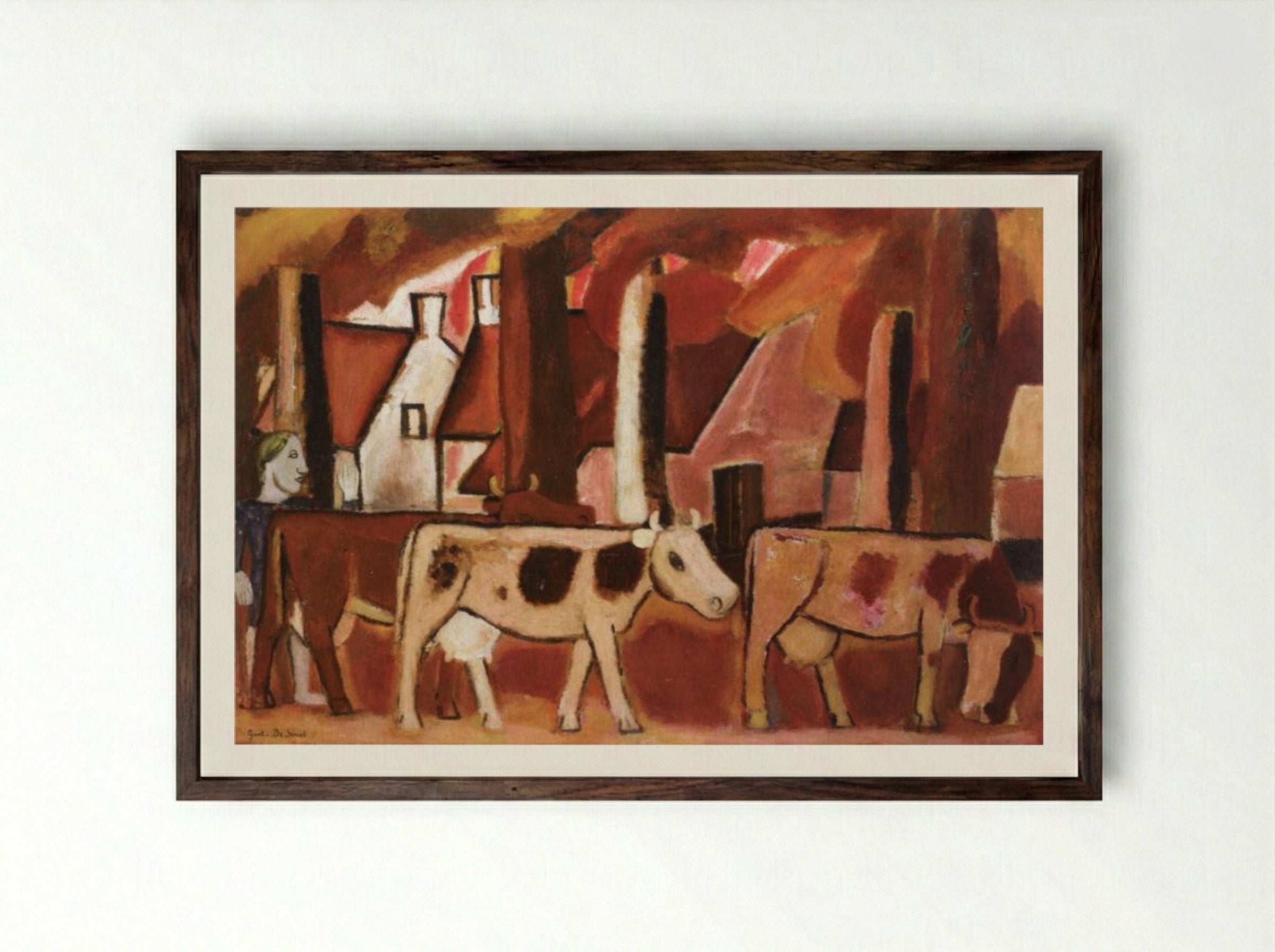 Leading Cows to the Stall - Gustave de Smet - Framed Print Dark Wood