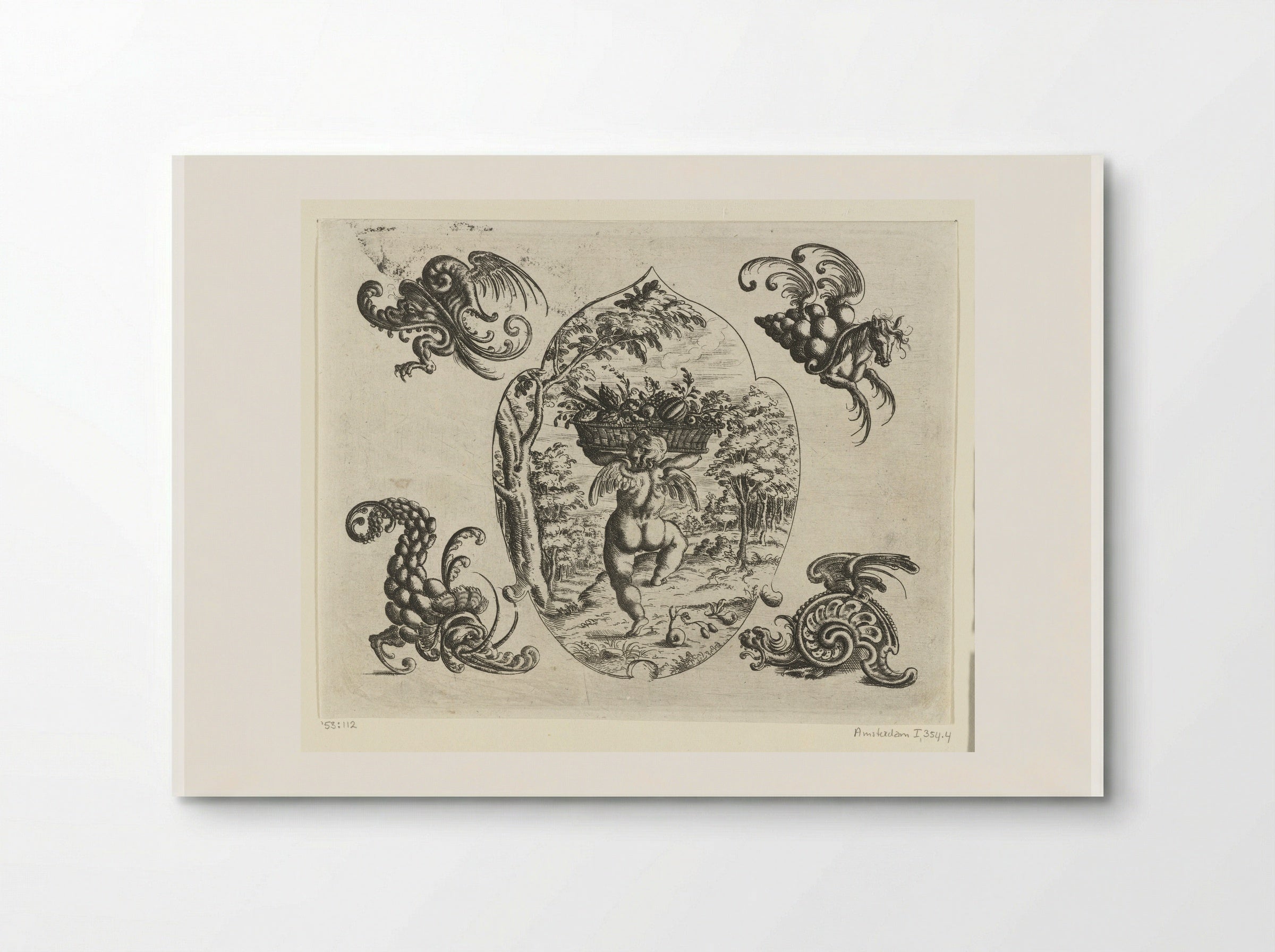 Leaf-shaped Ornament with a Putto Carrying a Basket of Fruit - Christoph Jamnitzer - Poster