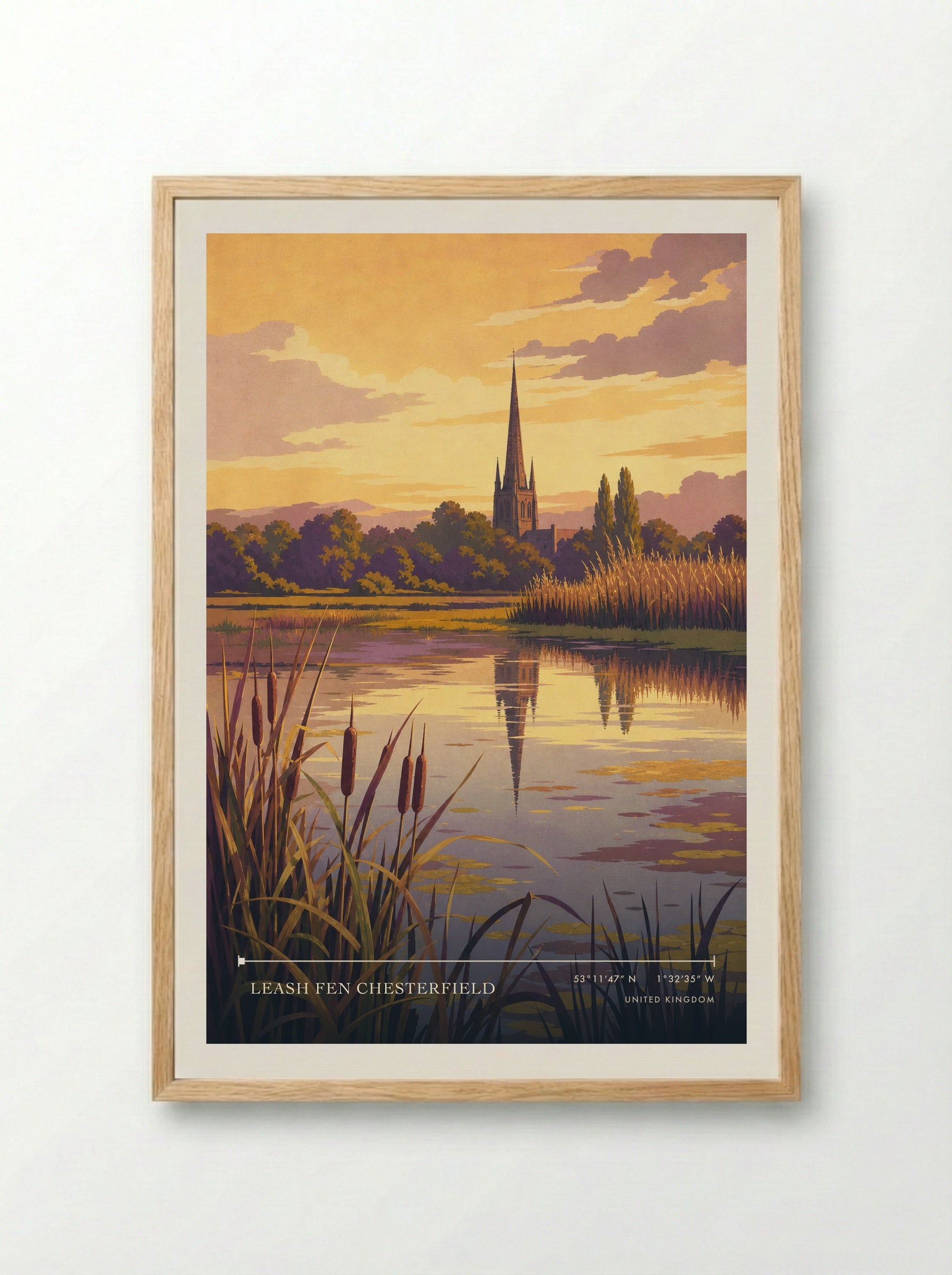 Leash Fen Chesterfield United Kingdom Travel Poster - Framed Print Wood
