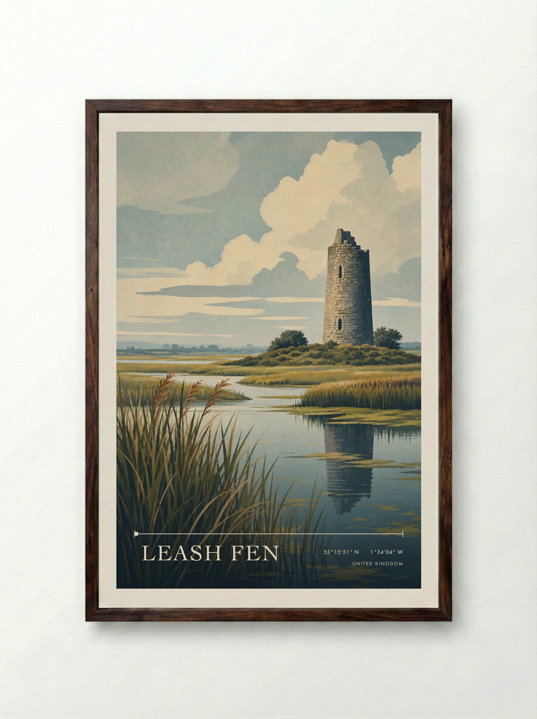 Leash Fen United Kingdom Travel Poster - Framed Print Dark Wood