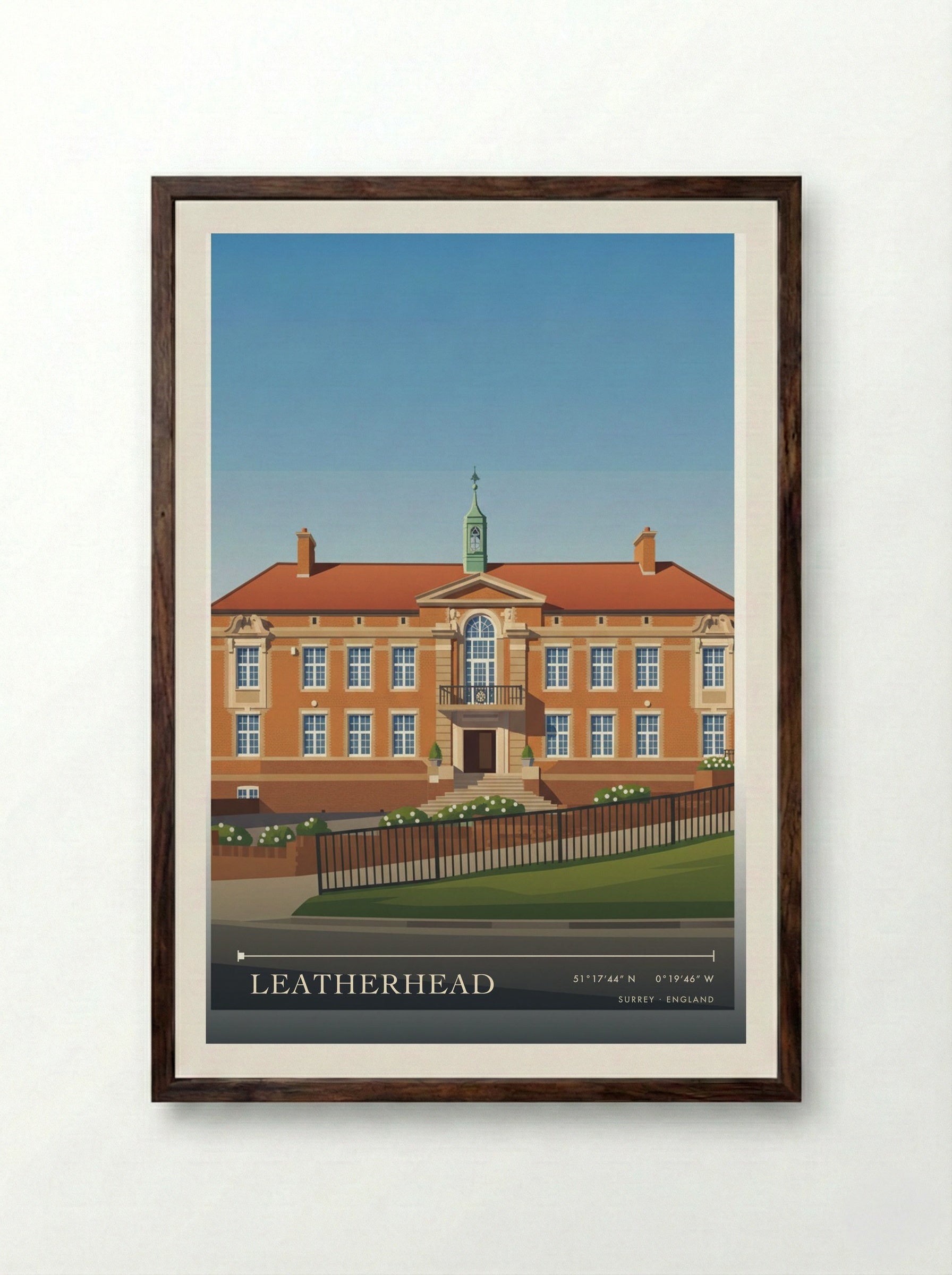 Leatherhead Surrey England Travel Poster - Framed Print Dark Wood