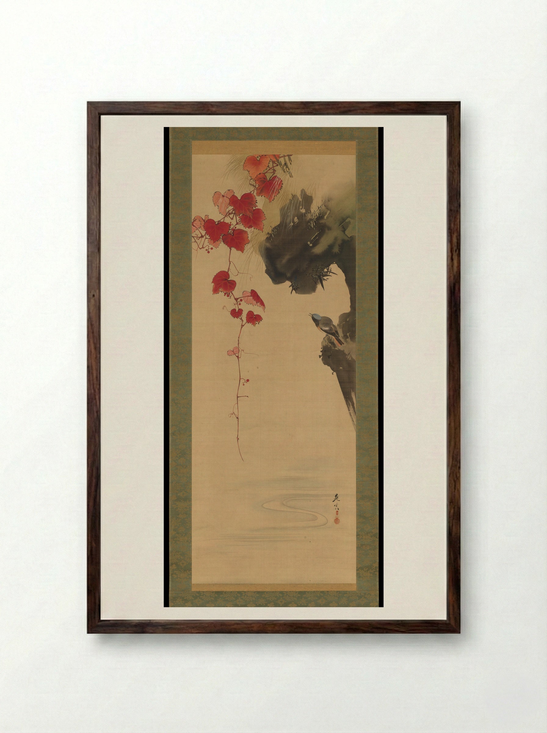 Leaves and Bird - Shibata Zeshin - Framed Print Dark Wood