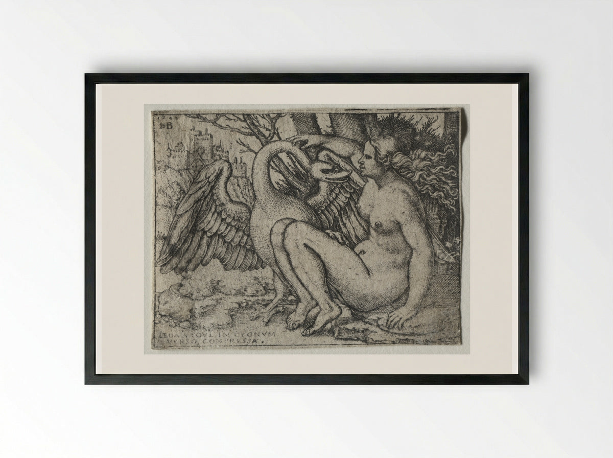 Leda and the Swan - Hans Sebald Beham - Framed Print Black
