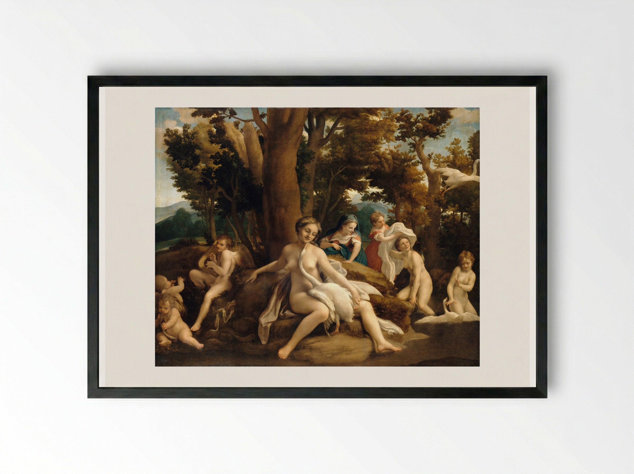 Leda and the Swan - Correggio - Framed Print Black