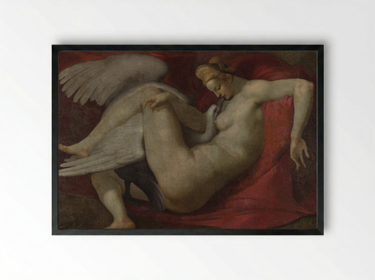 Leda and the Swan - Michelangelo Buonarroti - Framed Print Black