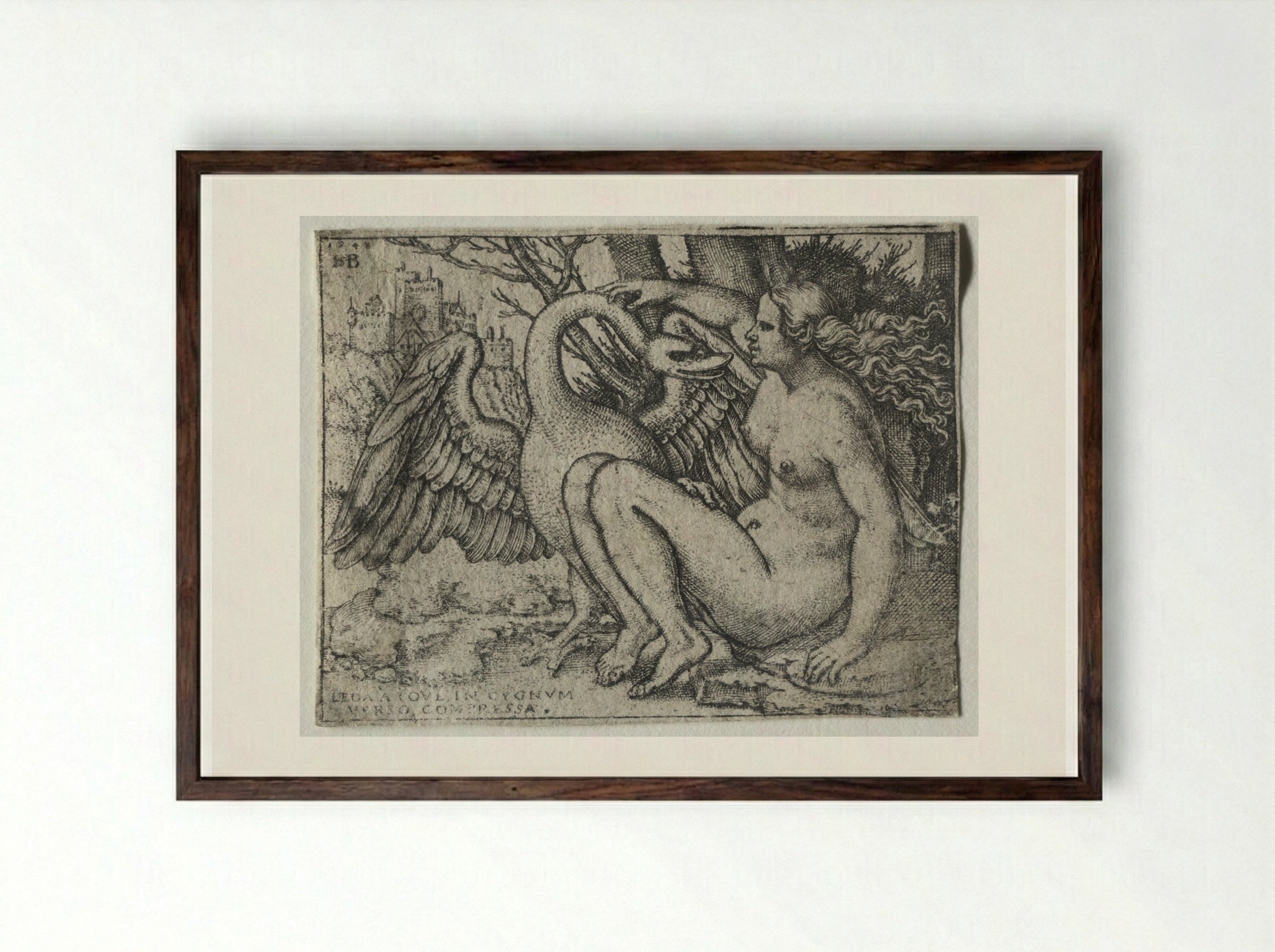 Leda and the Swan - Hans Sebald Beham - Framed Print Dark Wood