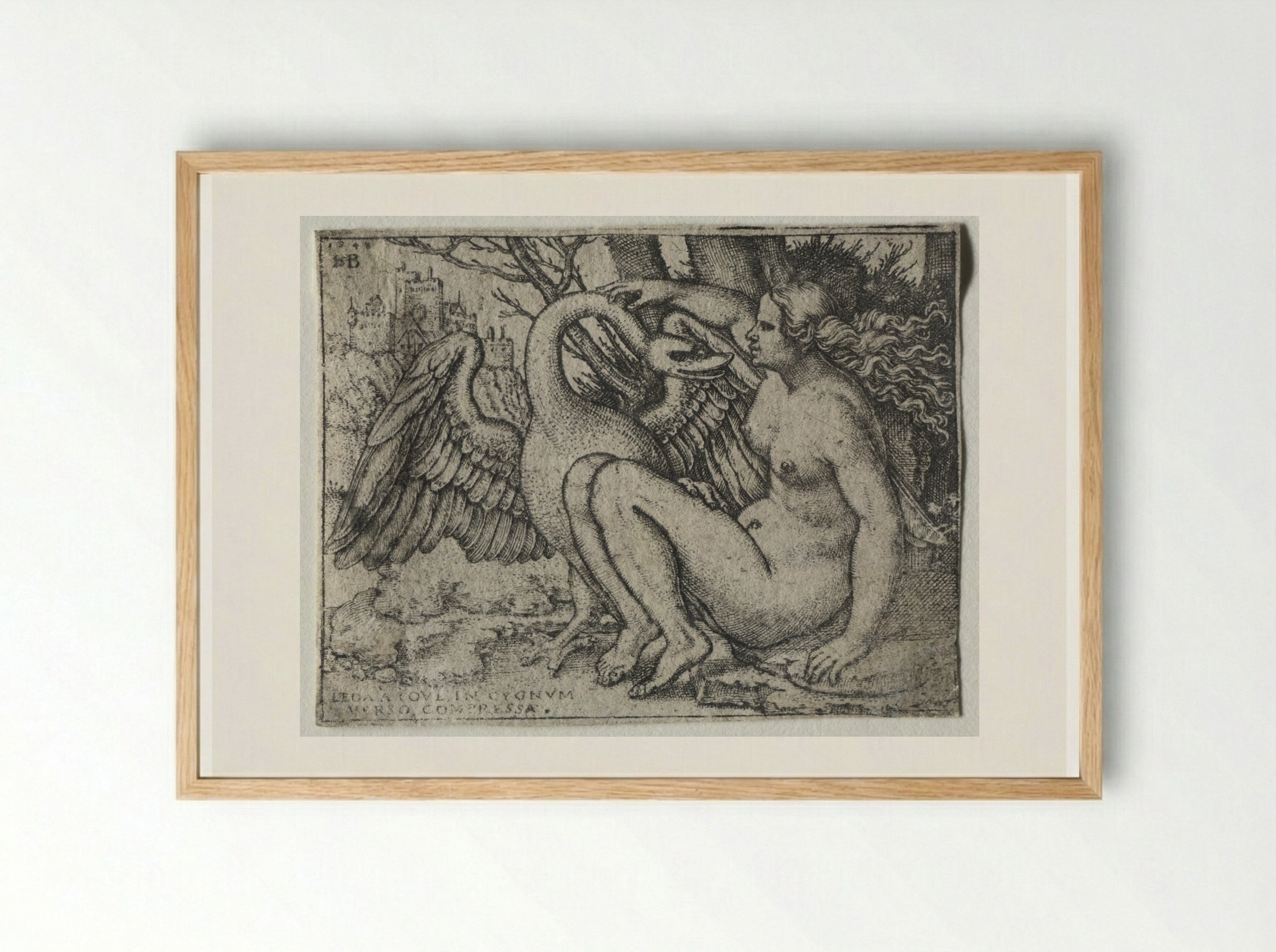 Leda and the Swan - Hans Sebald Beham - Framed Print Wood