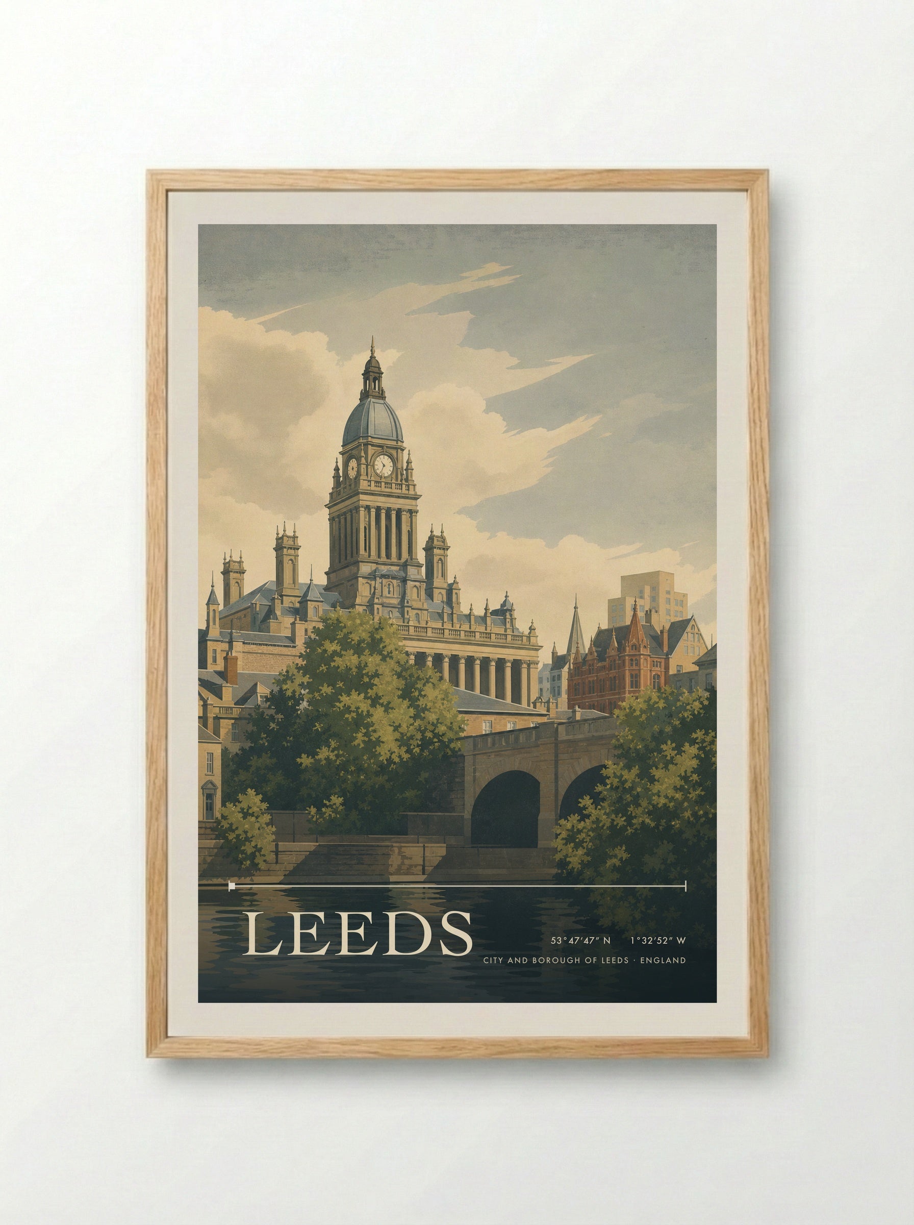 Leeds City and Borough of Leeds England Travel Poster - Framed Print Wood