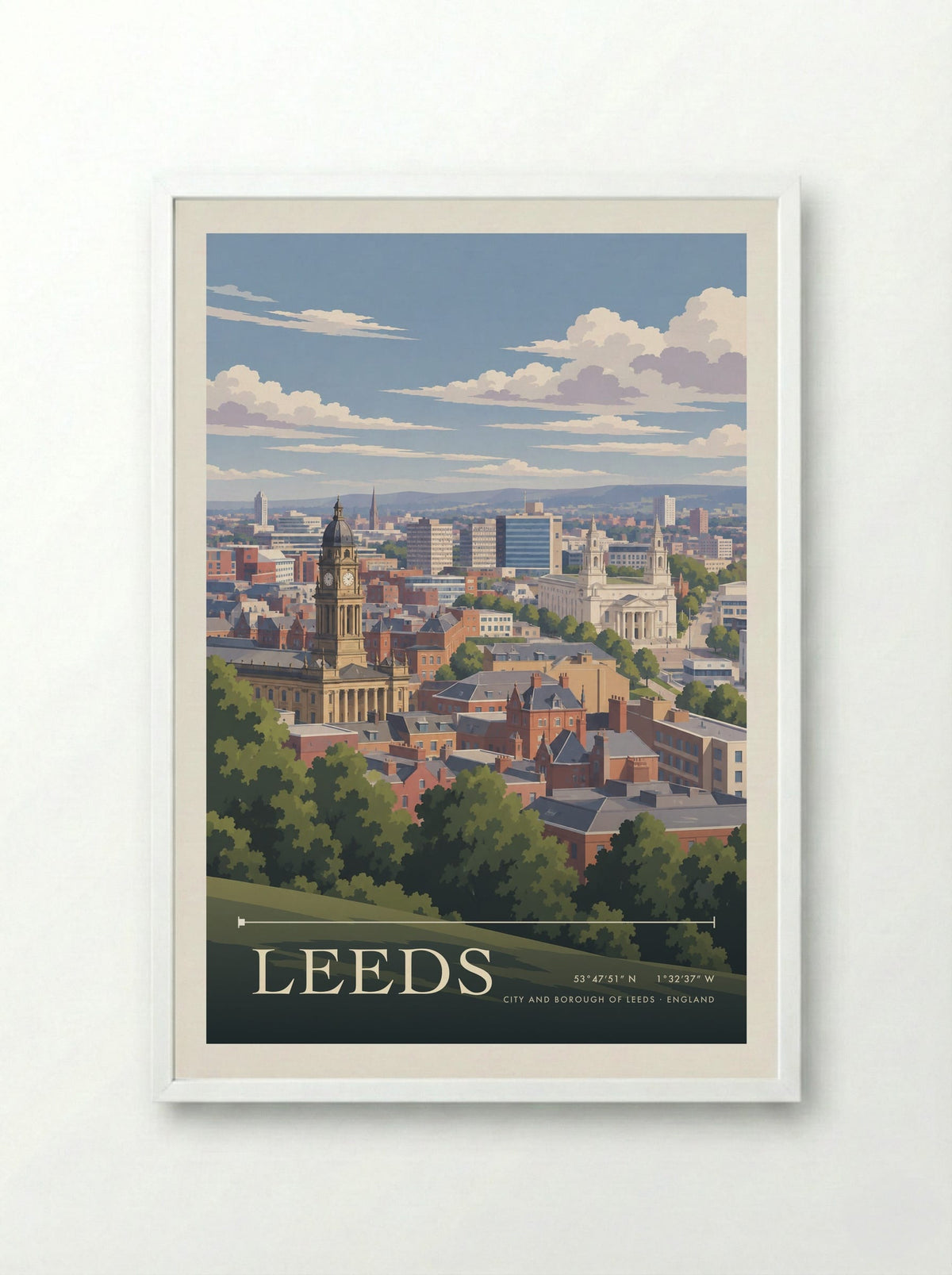 Leeds, City and Borough of Leeds | Travel Poster - Framed Print White