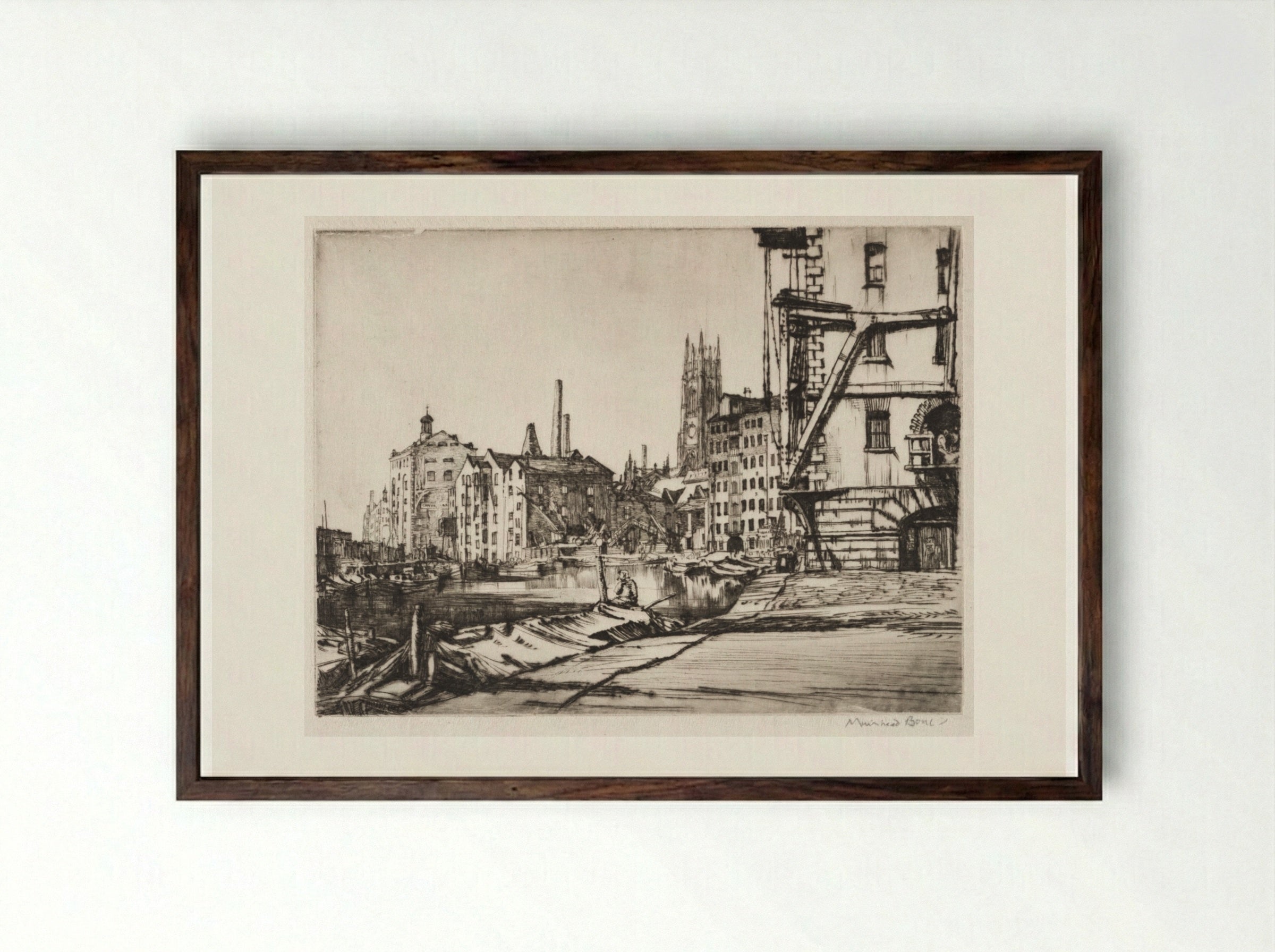 Leeds Warehouses - Muirhead Bone - Framed Print Dark Wood