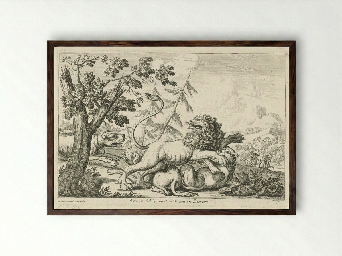 Leeuwenjacht (Lion Hunt) - Gillis Peeters (I) - Framed Print Dark Wood