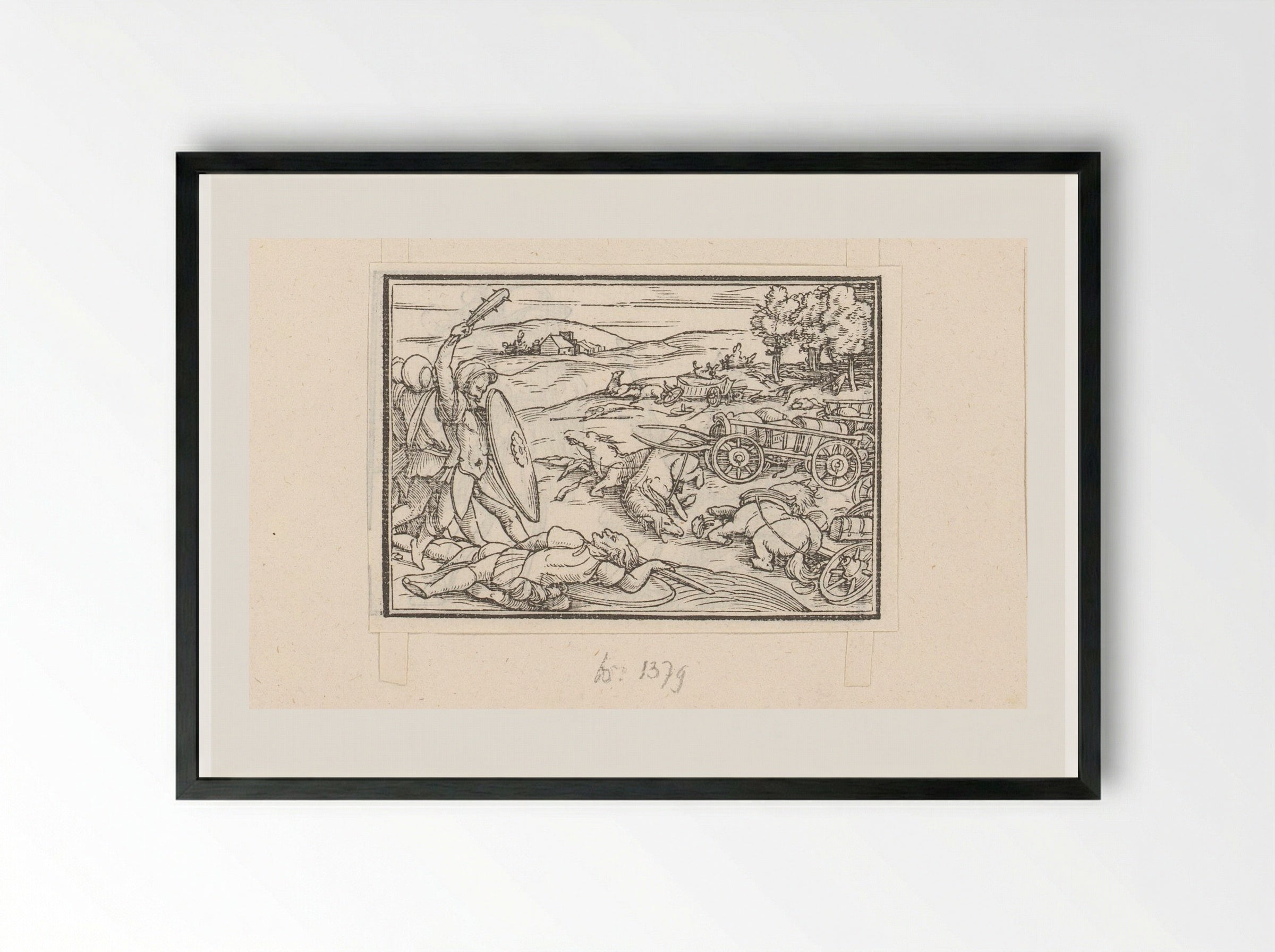 Leger van David schakelt de strijdwagens en het voetvolk van koning Hadadezer uit - Veit Rudolf Specklin - Framed Print Black