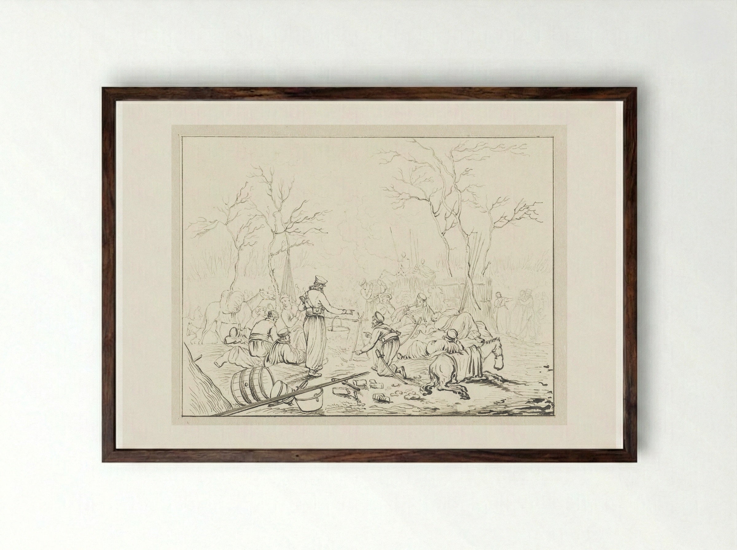Legerkamp (Military Encampment) - Pieter Bartholomeusz. Barbiers - Framed Print Dark Wood