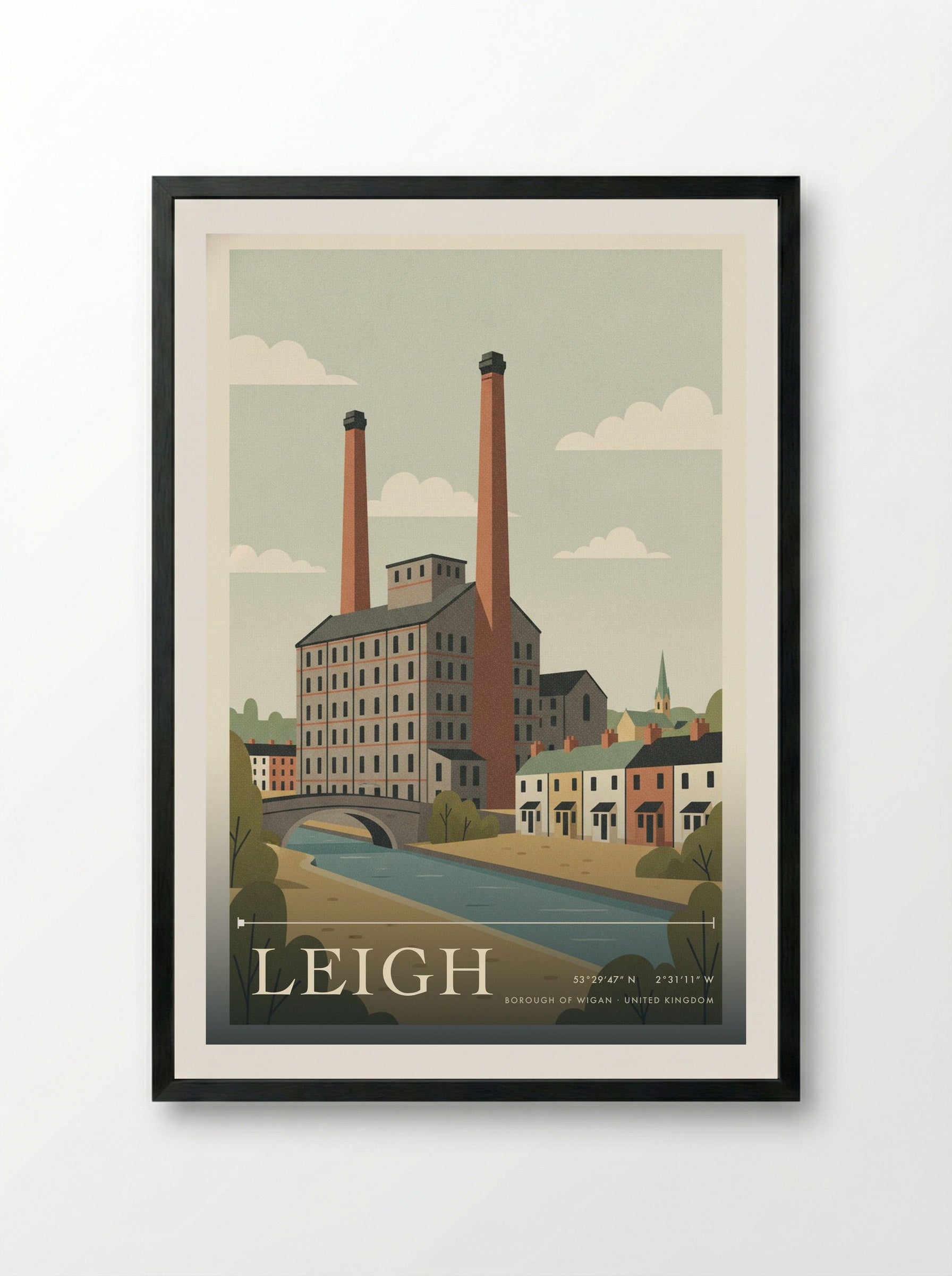 Leigh Borough of Wigan United Kingdom Travel Poster - Framed Print Black