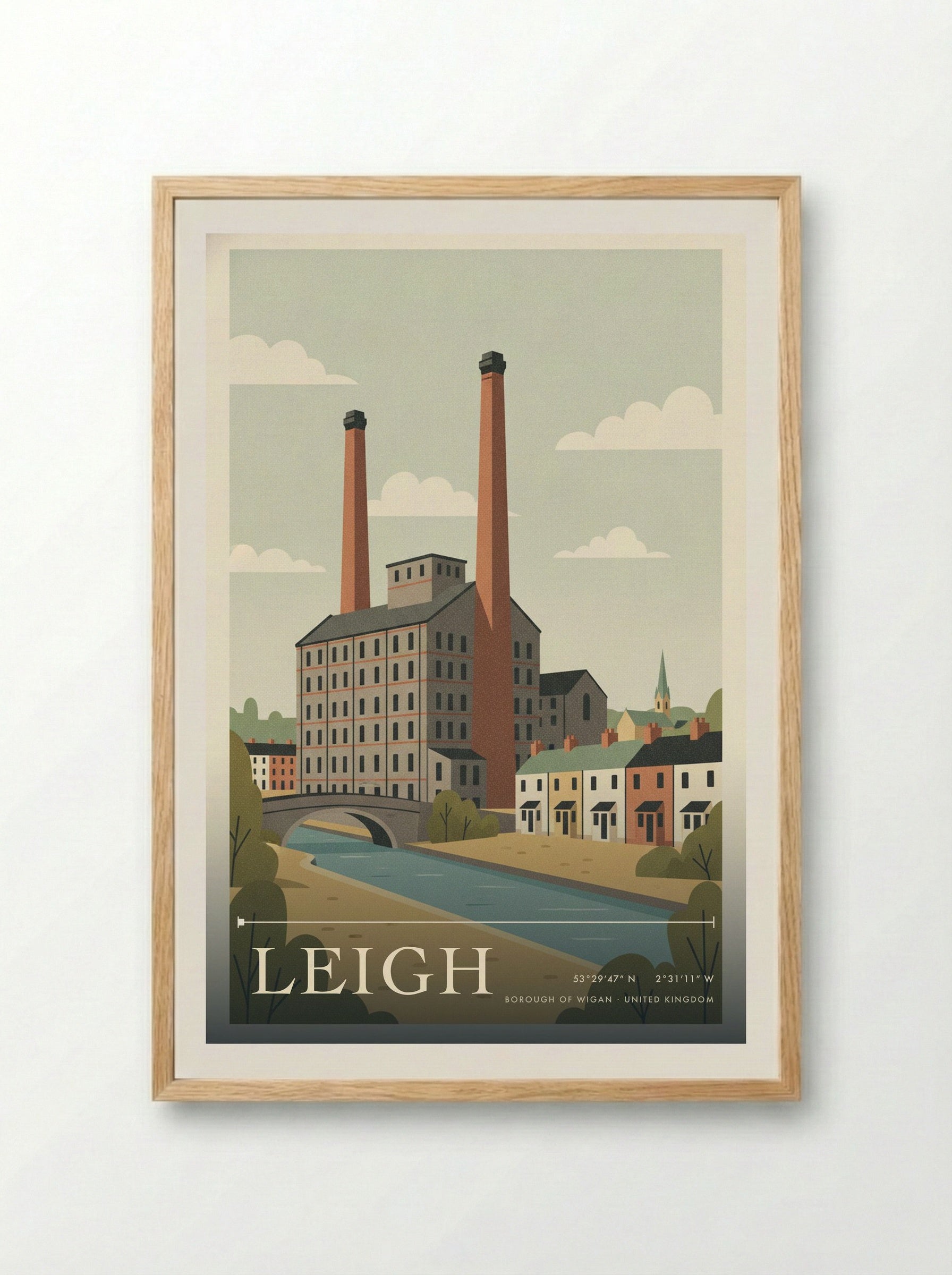 Leigh Borough of Wigan United Kingdom Travel Poster - Framed Print Wood
