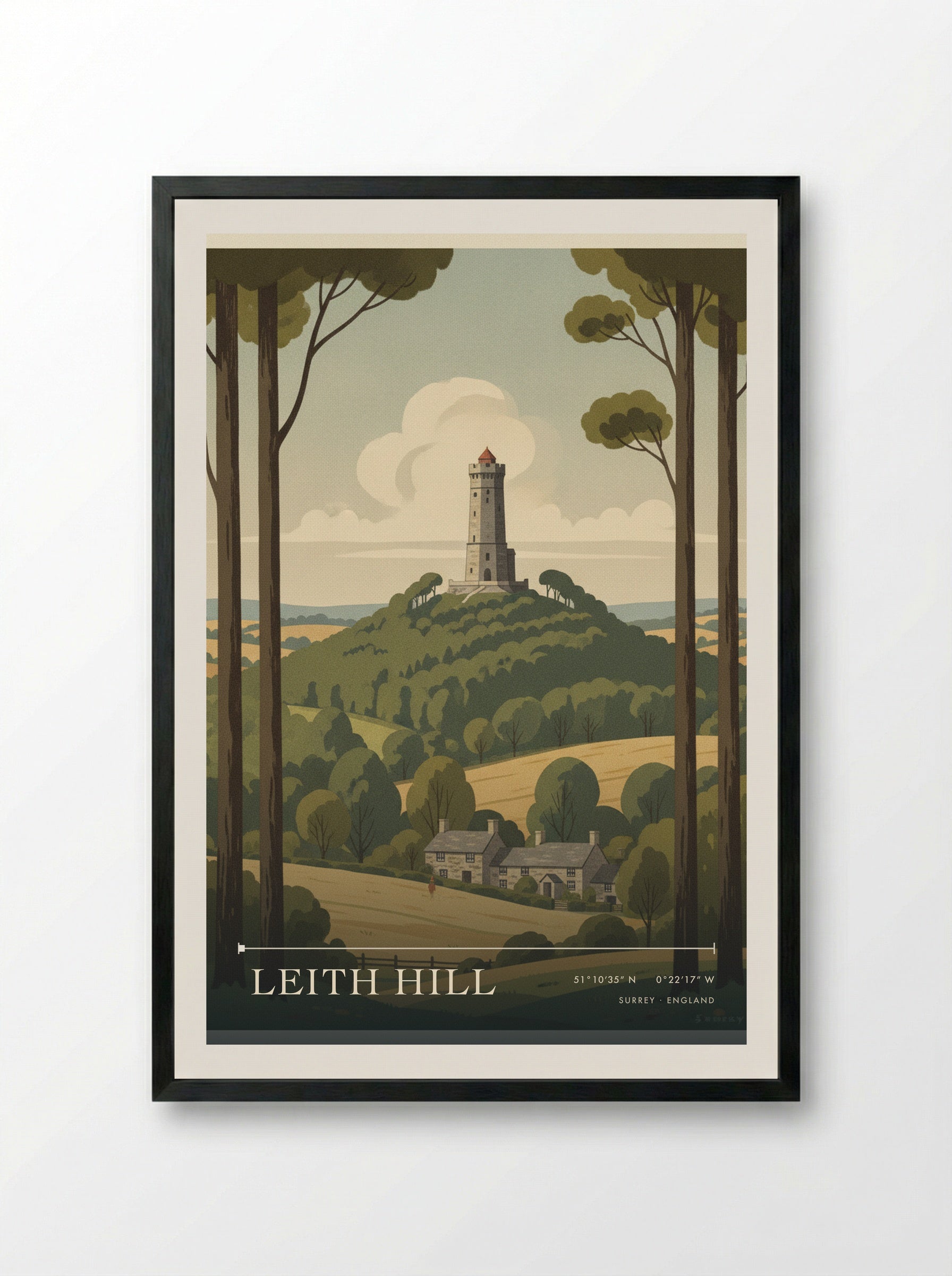 Leith Hill Surrey England Travel Poster - Framed Print Black