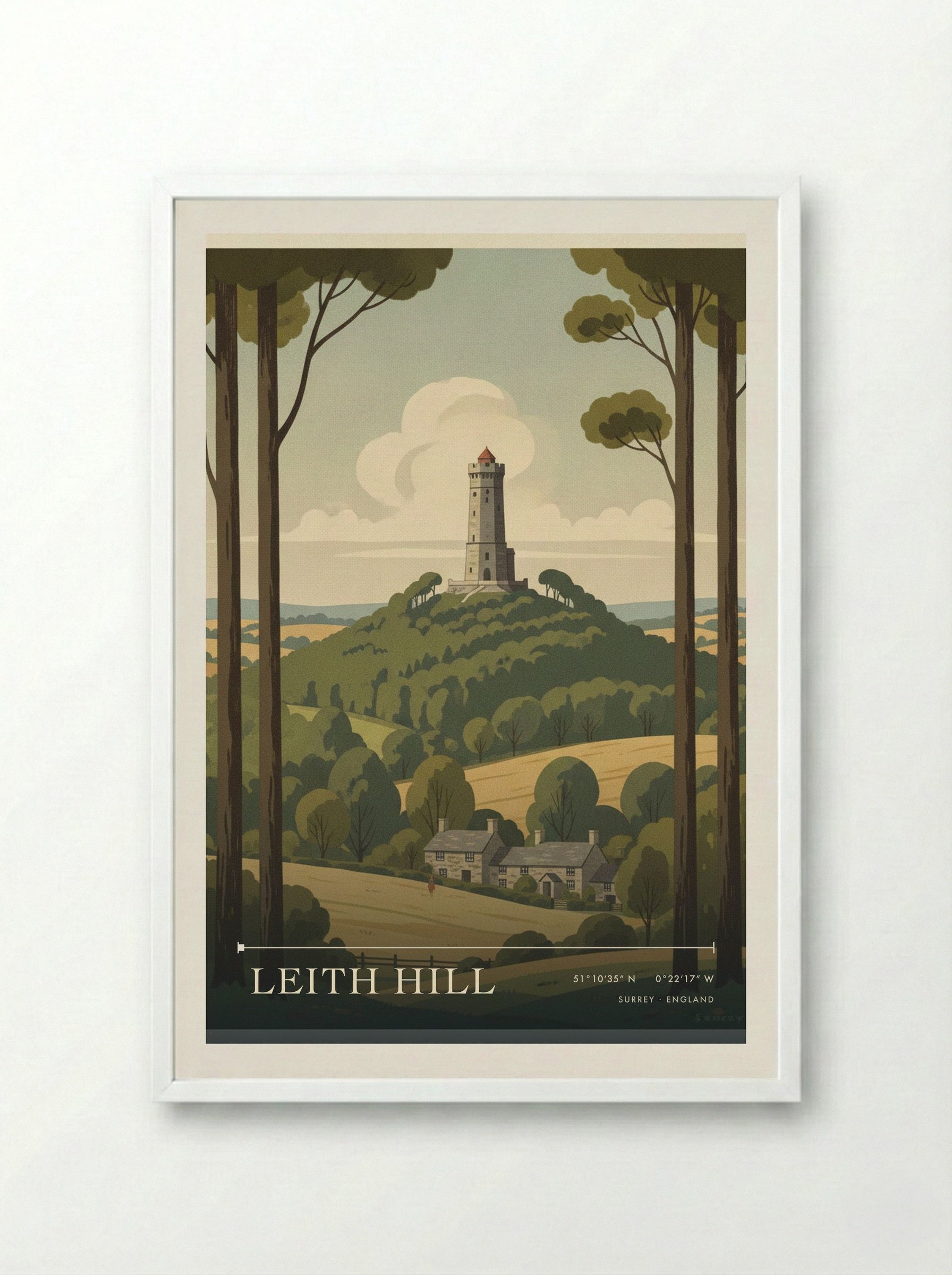 Leith Hill Surrey England Travel Poster - Framed Print White