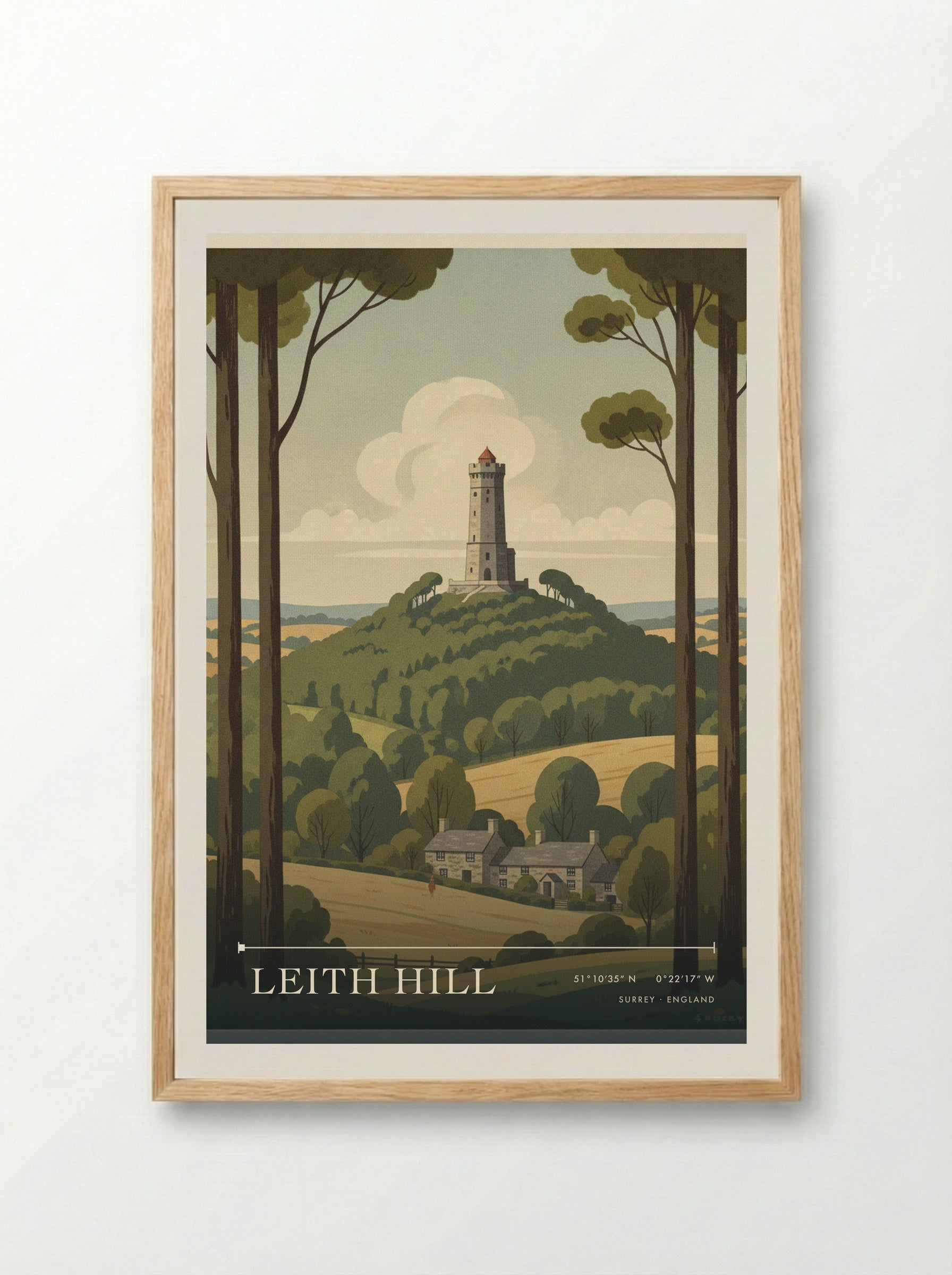 Leith Hill Surrey England Travel Poster - Framed Print Wood