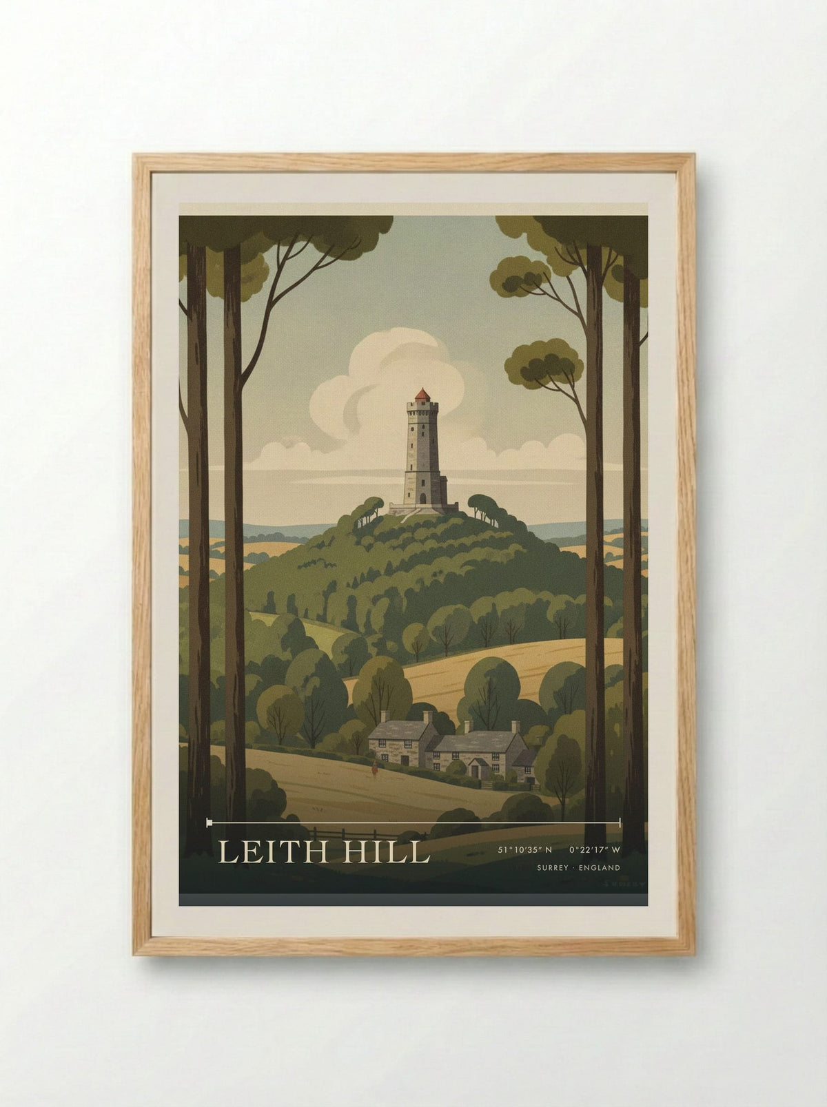 Leith Hill Surrey England Travel Poster - Framed Print Wood
