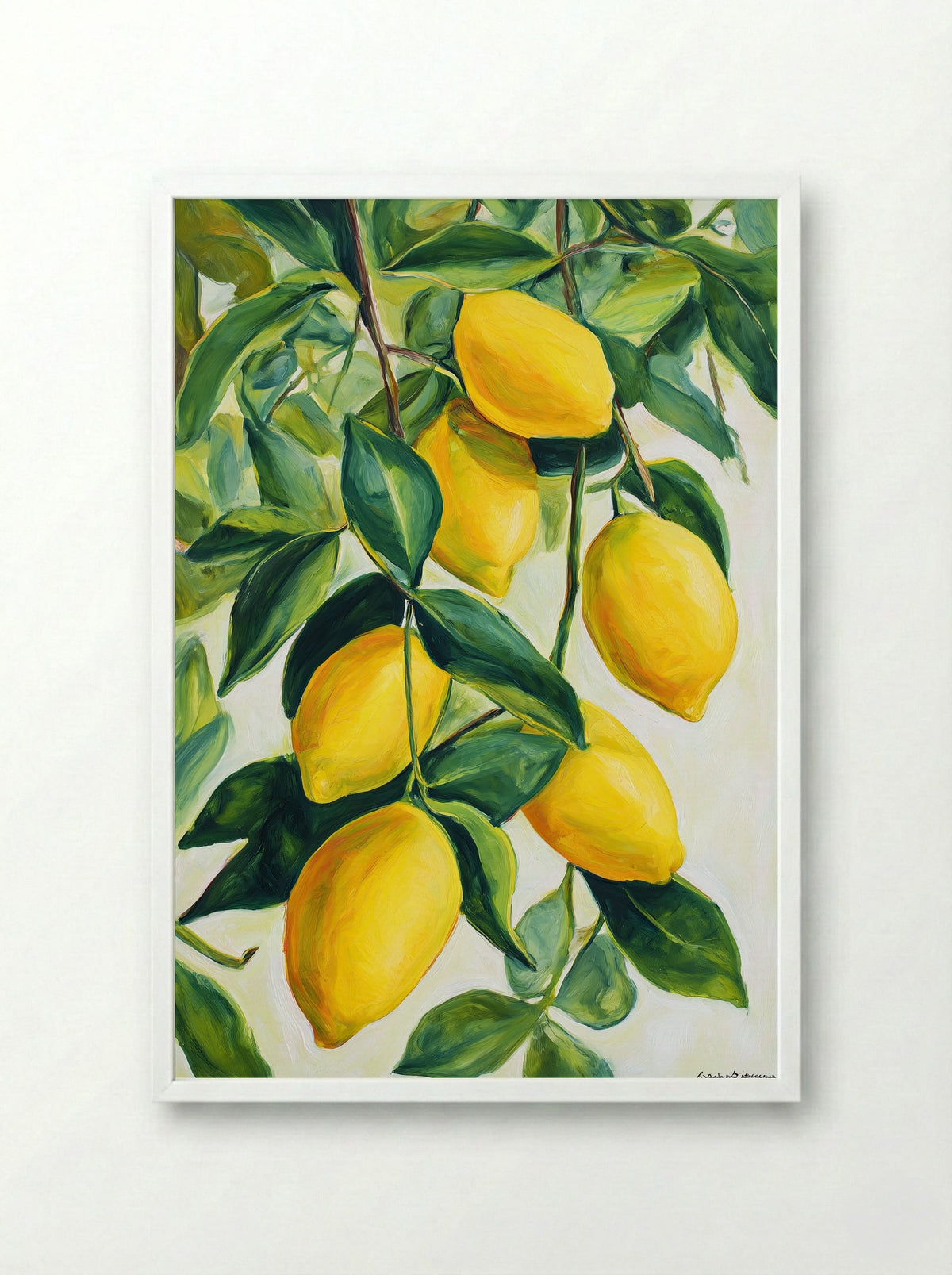 Lemon Orchard – Mediterranean Botanical Art Print - Framed Print White