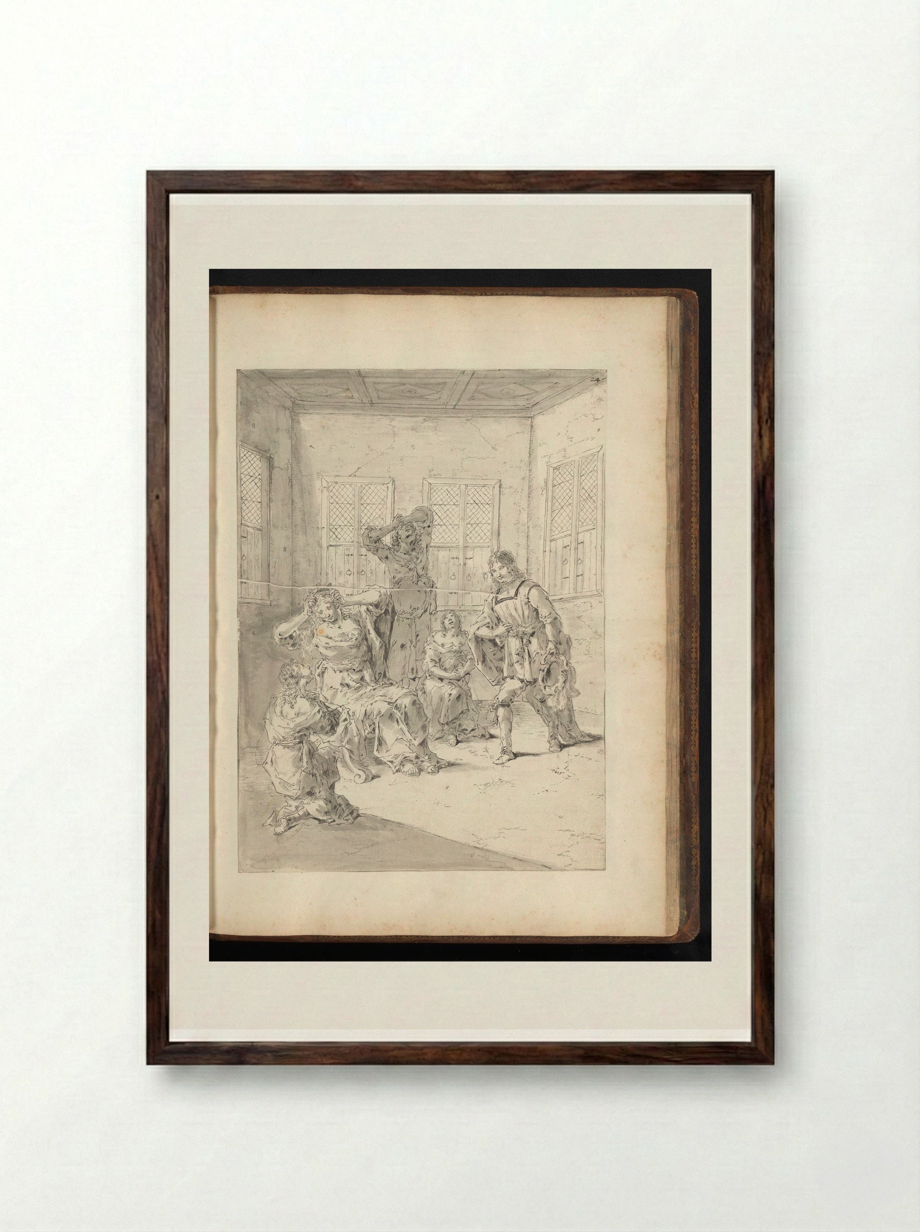 Leonnatus Consoling the Family of Darius III - Leonaert Bramer - Framed Print Dark Wood