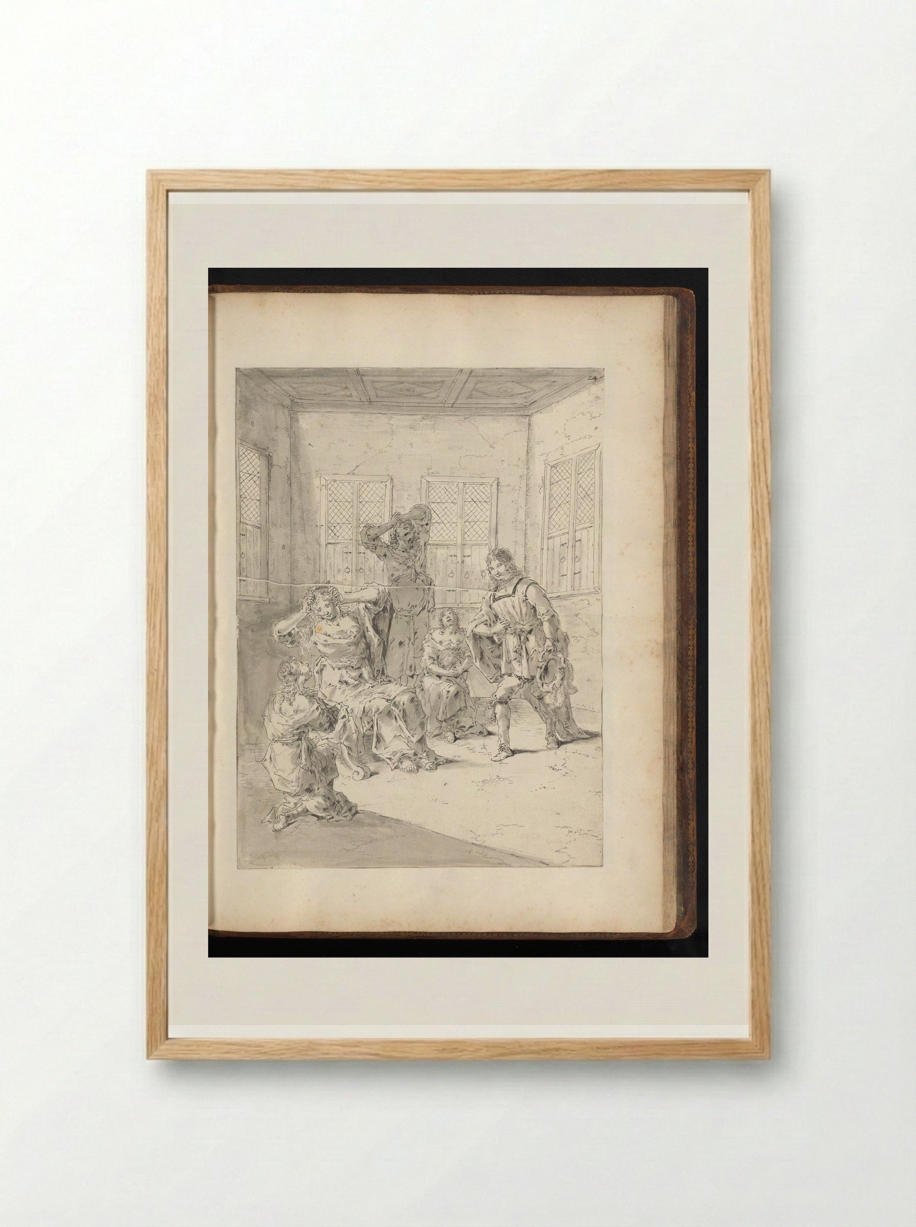 Leonnatus Consoling the Family of Darius III - Leonaert Bramer - Framed Print Wood