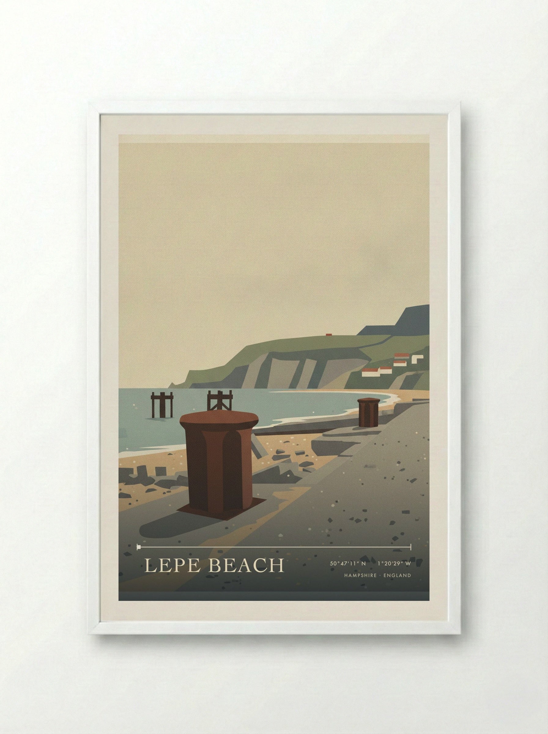 Lepe Beach Hampshire England Travel Poster - Framed Print White