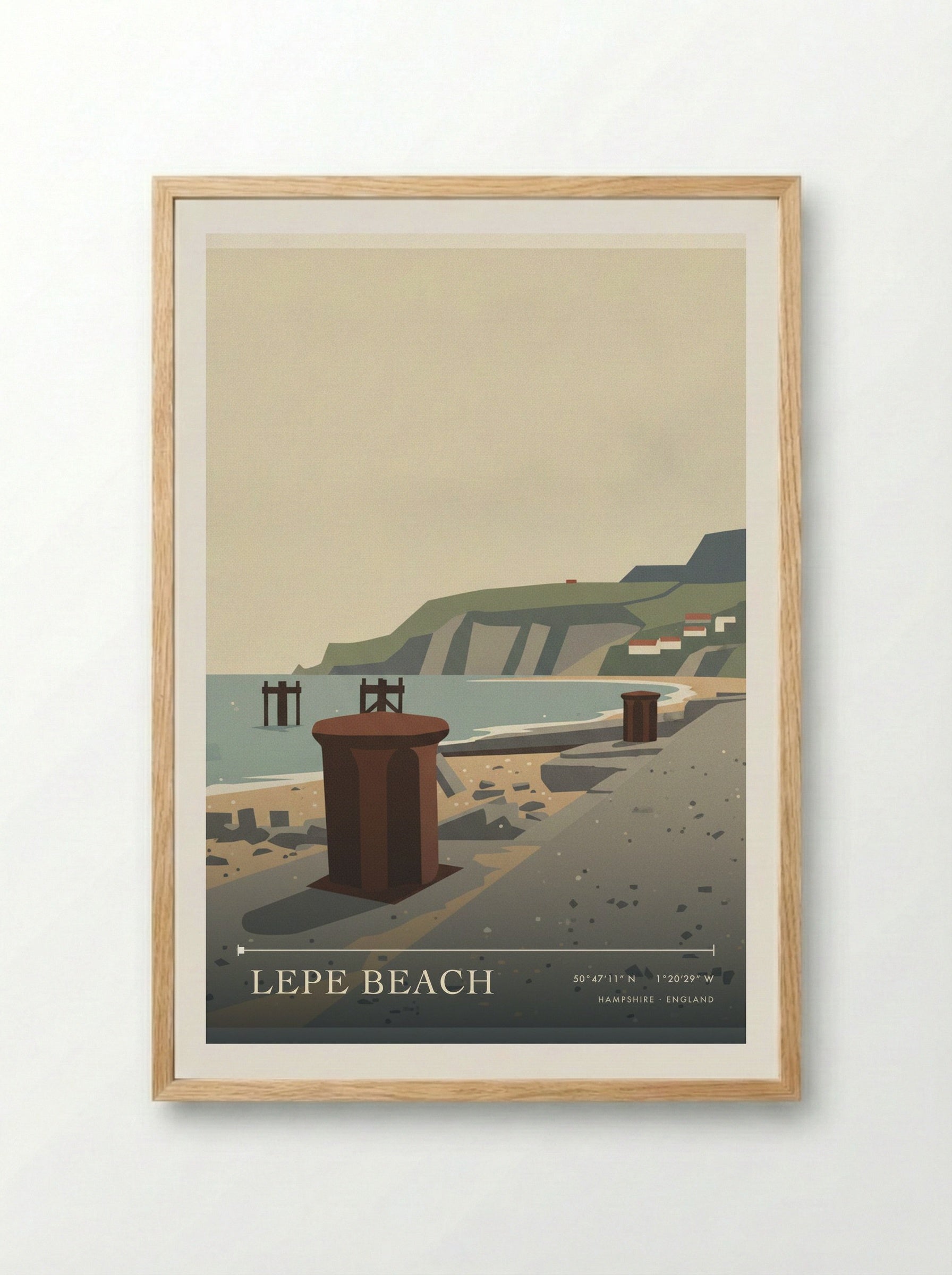 Lepe Beach Hampshire England Travel Poster - Framed Print Wood